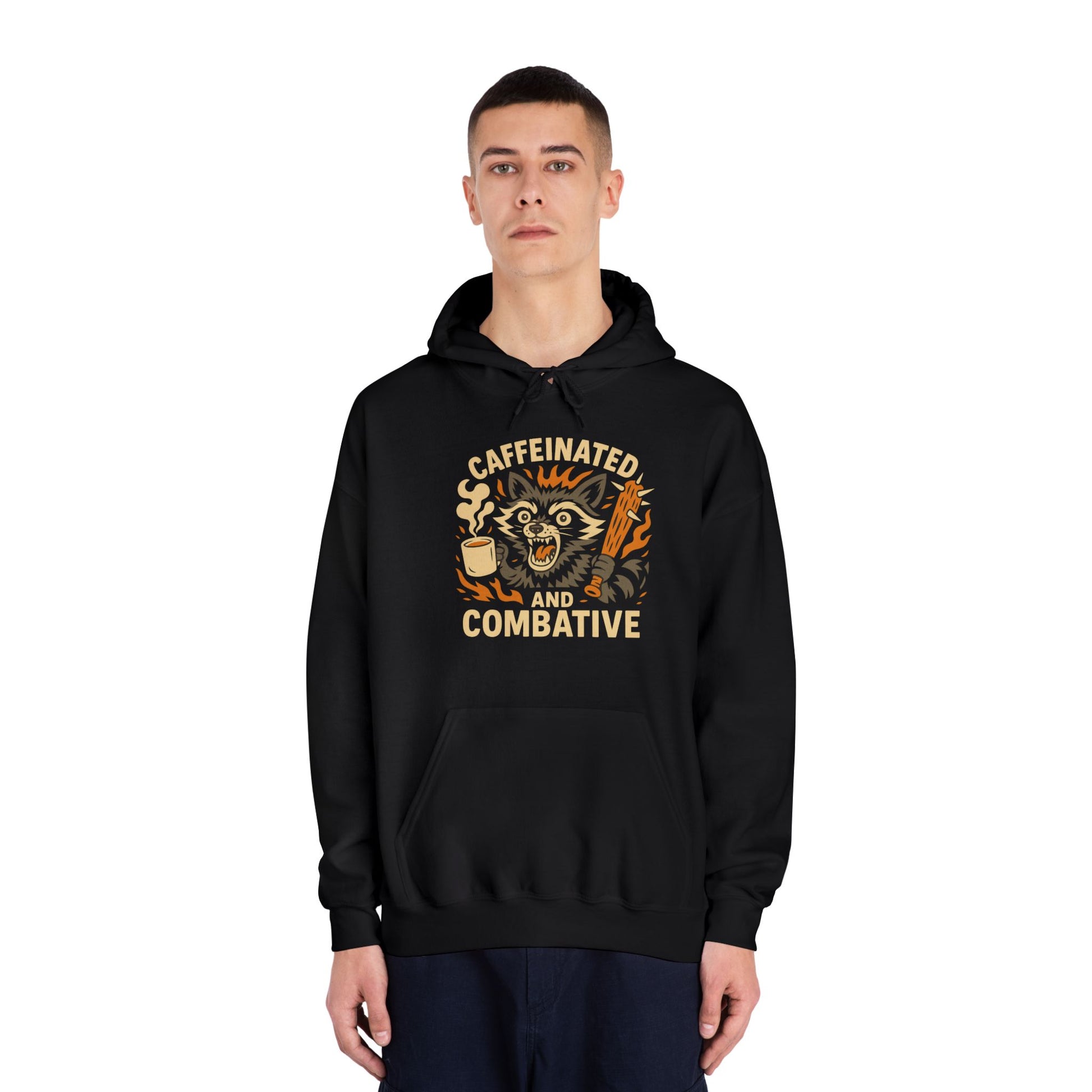 Caffeinated Combative Hoodie – Funny Unisex Sweatshirt for Coffee Lovers, Skater Vibes, Gift for Him or Her