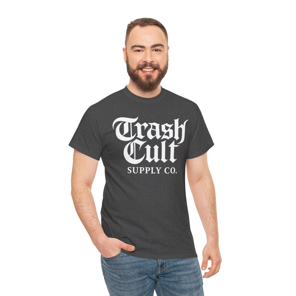Trash Cult Gothic Logo Shirt – White Cyber Gothic Print on Gildan 5000
