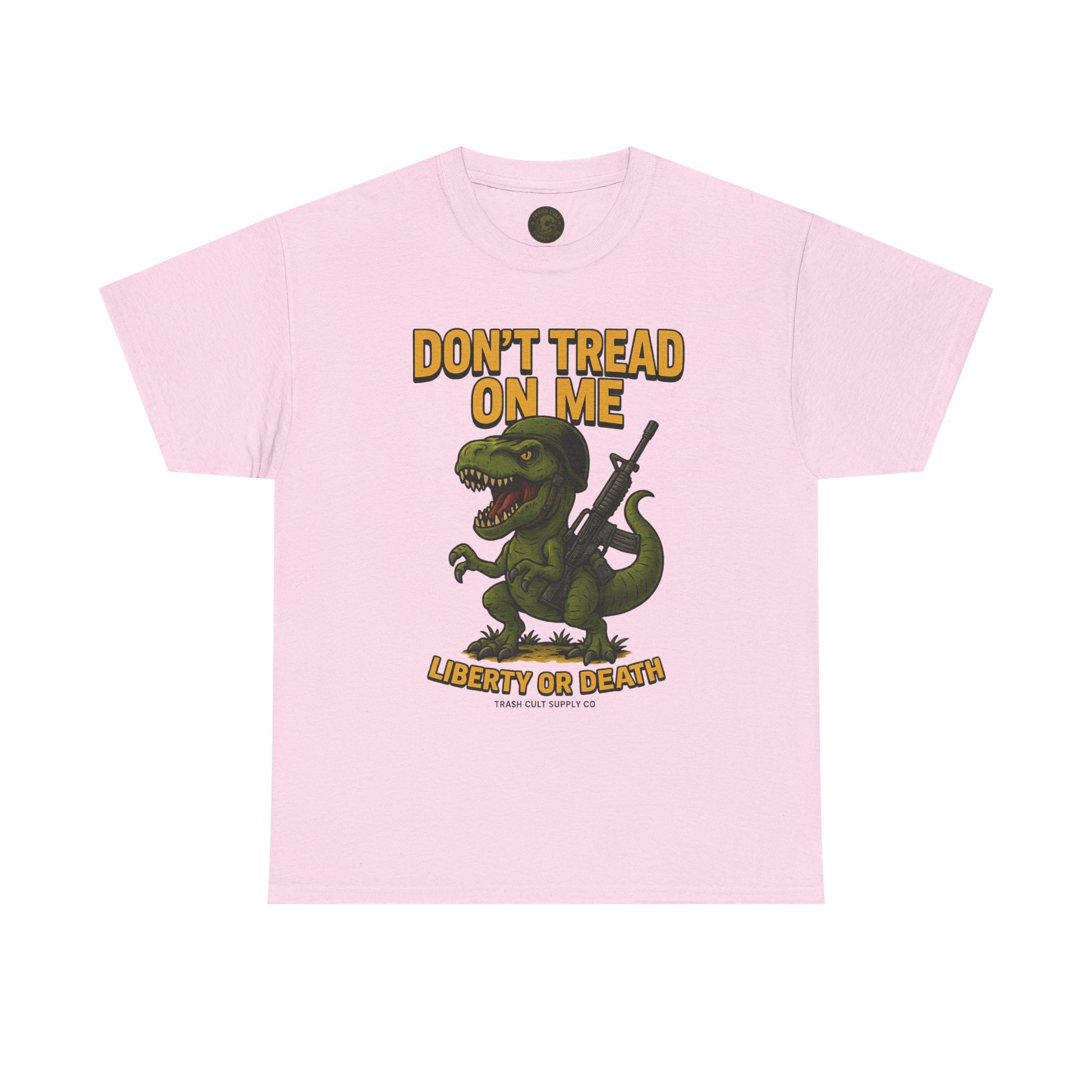 Don’t Tread On Me T-Rex T-Shirt – Liberty or Death Graphic | Trash Cult Supply Co. | Gildan 5000 Heavy Cotton
