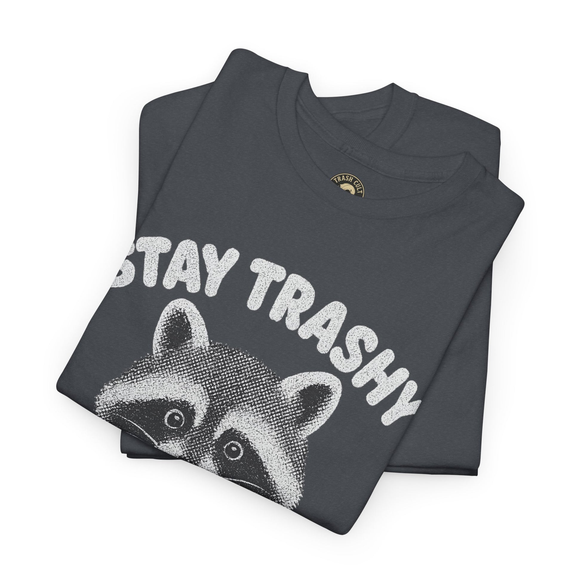 Stay Trashy Raccoon Iced Coffee Shirt – Halftone All White Design | Trash Cult Supply Co.