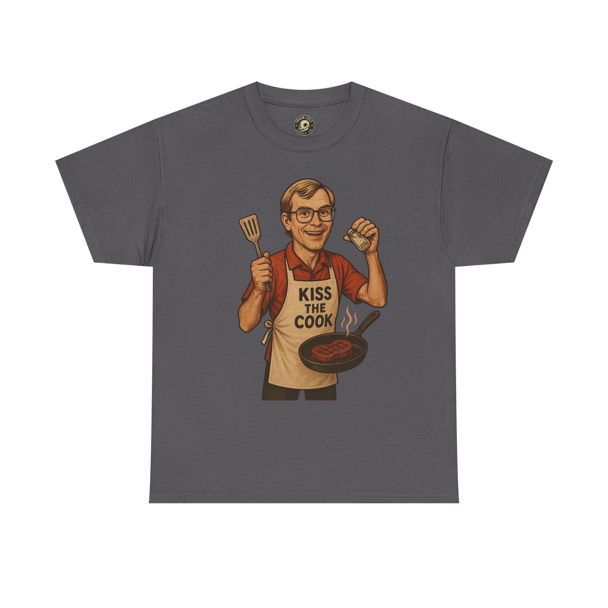 Kiss the Cook Dark Humor Chef Shirt – Creepy Retro Kitchen Parody