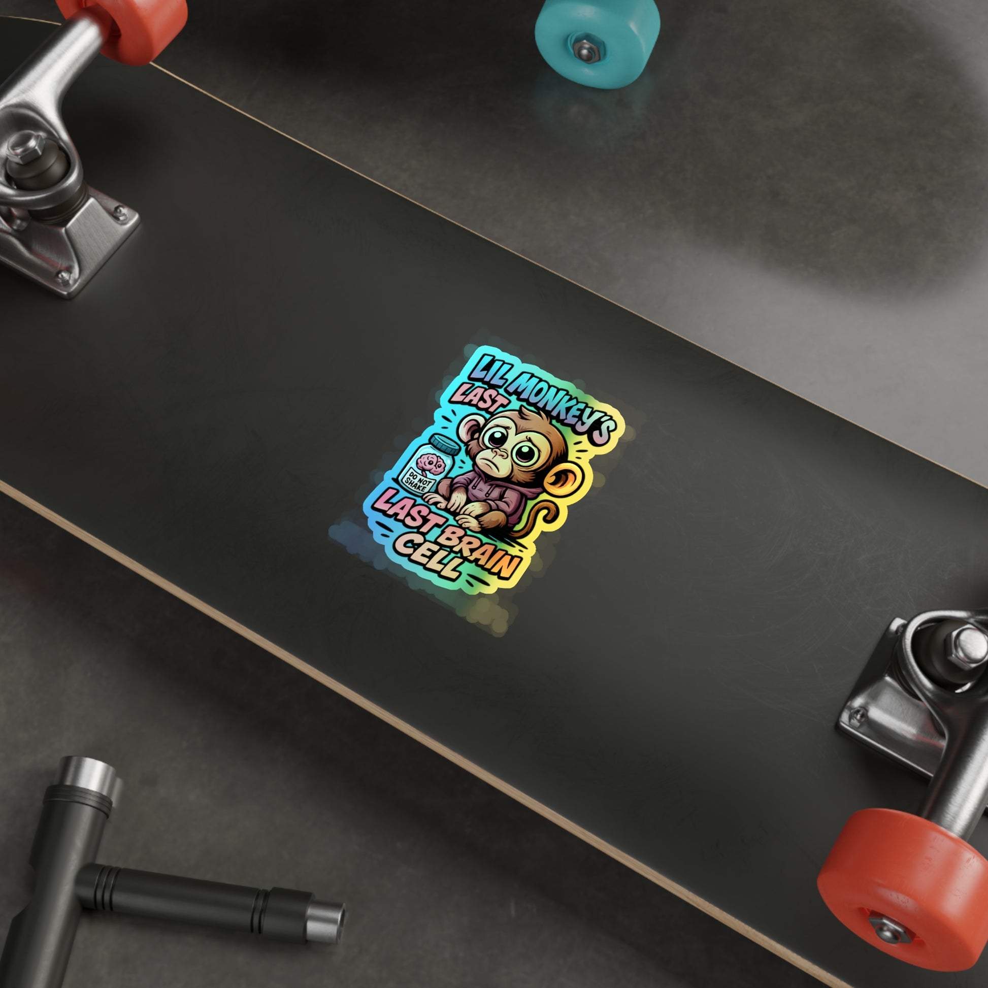 Lil Monkey’s Last Brain Cell Holographic Sticker – Funny ADHD Meme Vinyl Decal