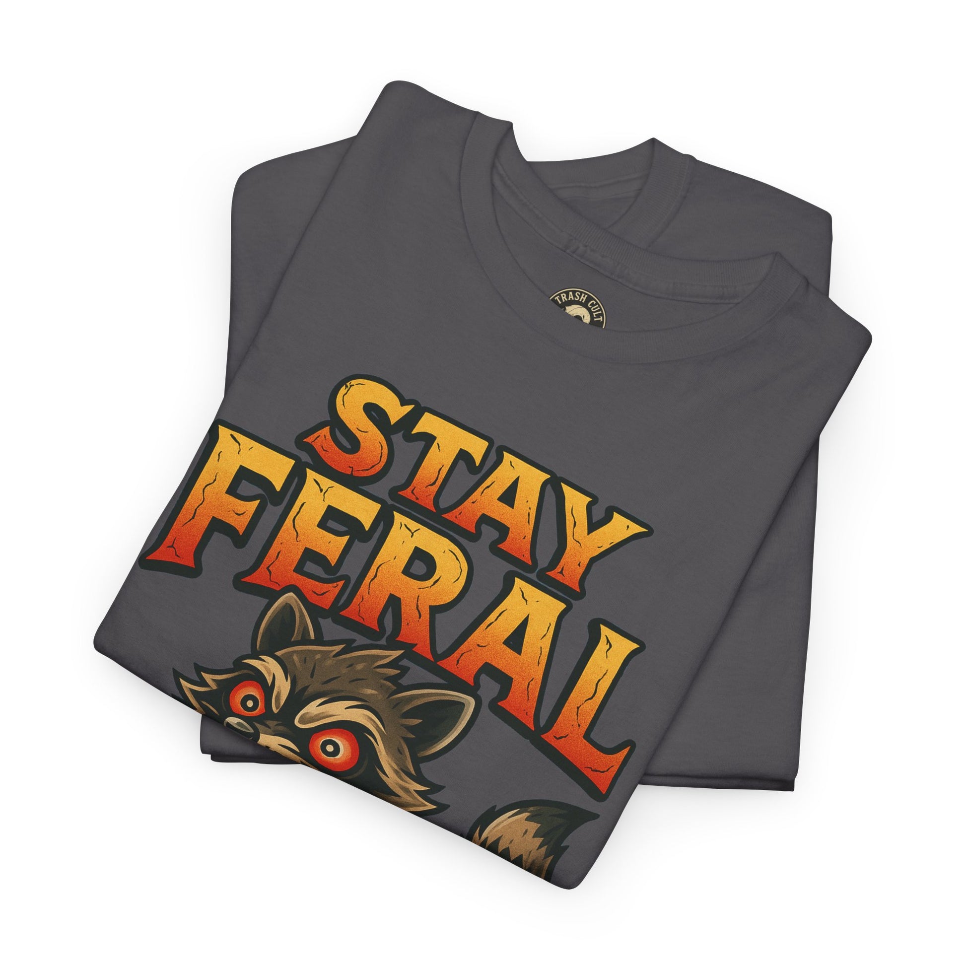 Stay Feral Roomba Raccoon T-Shirt – Bold New School Tattoo Style | Trash Cult Supply Co