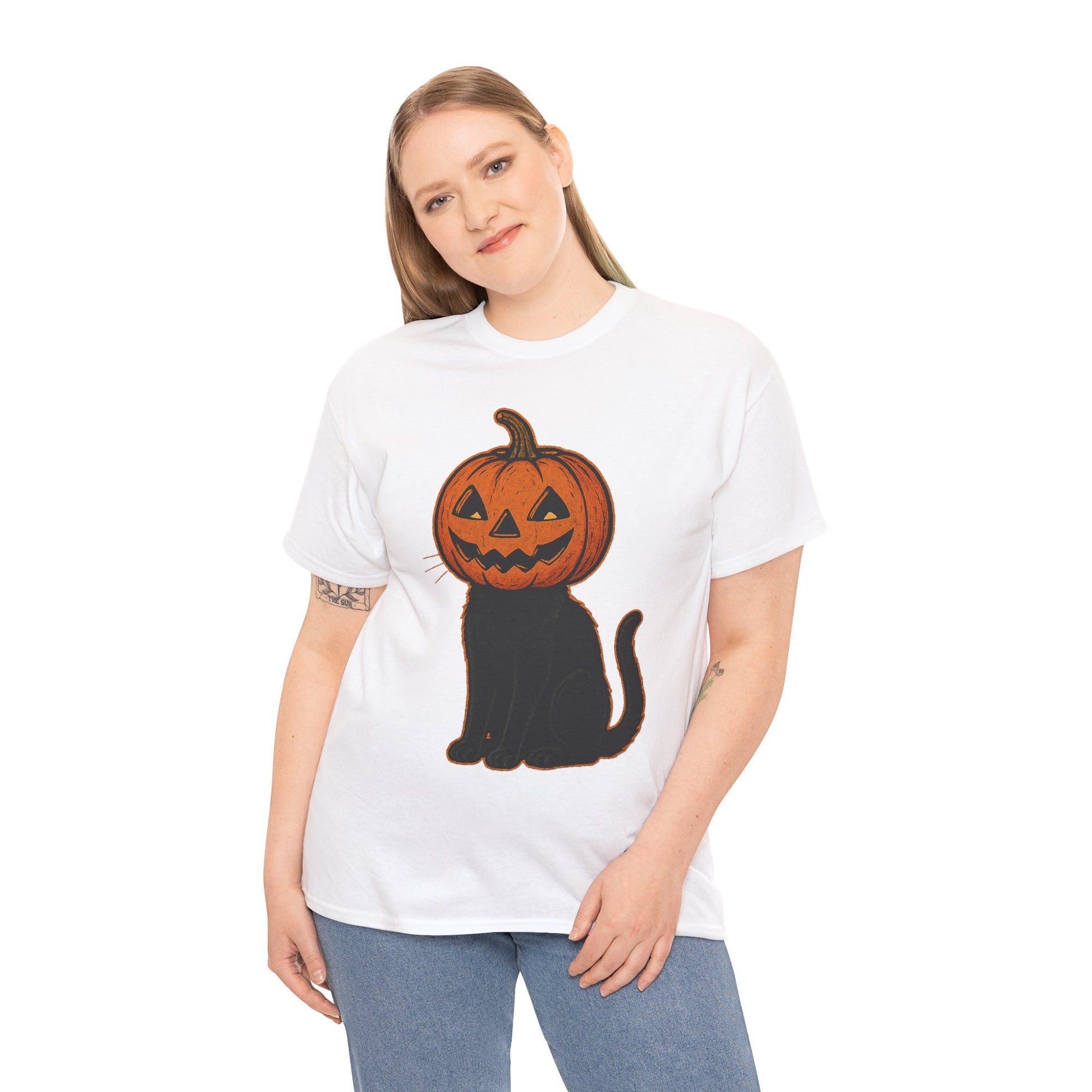 Black Cat Pumpkin Head Halloween T-Shirt – Jack O’Lantern Cat Design