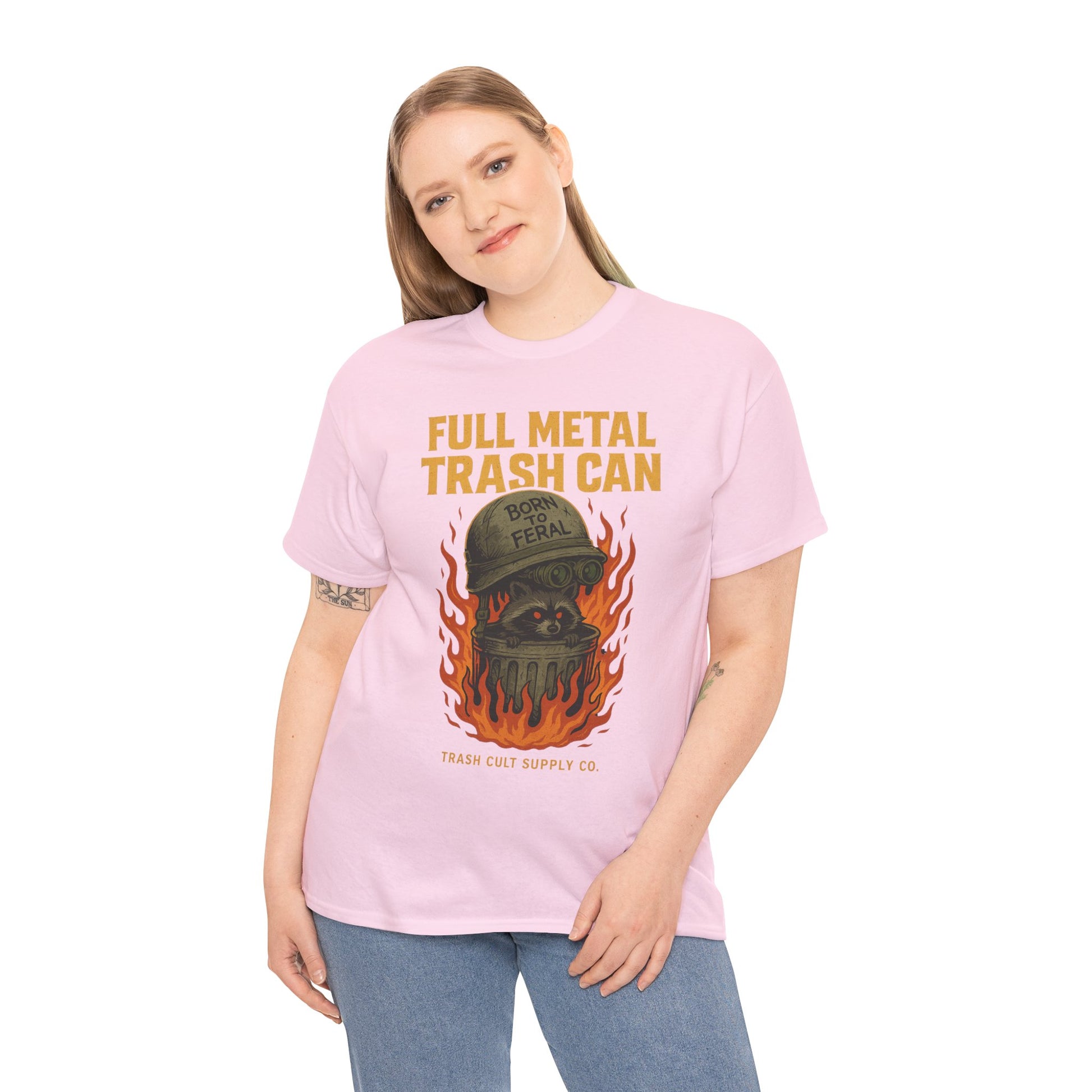 Full Metal Trash Can T-Shirt – Born to Feral Raccoon Graphic | Trash Cult Supply Co. | Gildan 5000 Tee