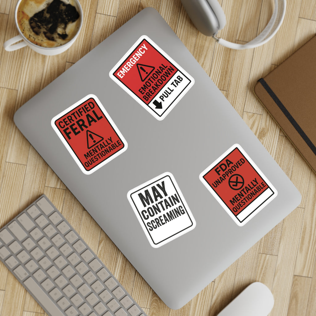 Feral Sticker Sheet Bundle – 10 Bold Mental Health & Chaos-Themed Stickers | Transparent, White & Holographic Vinyl