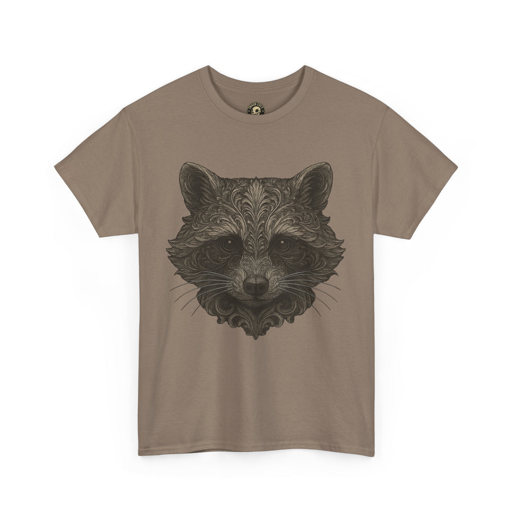 Ornate Raccoon Face Shirt – Intricate Woodland Animal Art Tee – Tattoo-Inspired Forest Aesthetic – Trash Cult Supply Co.