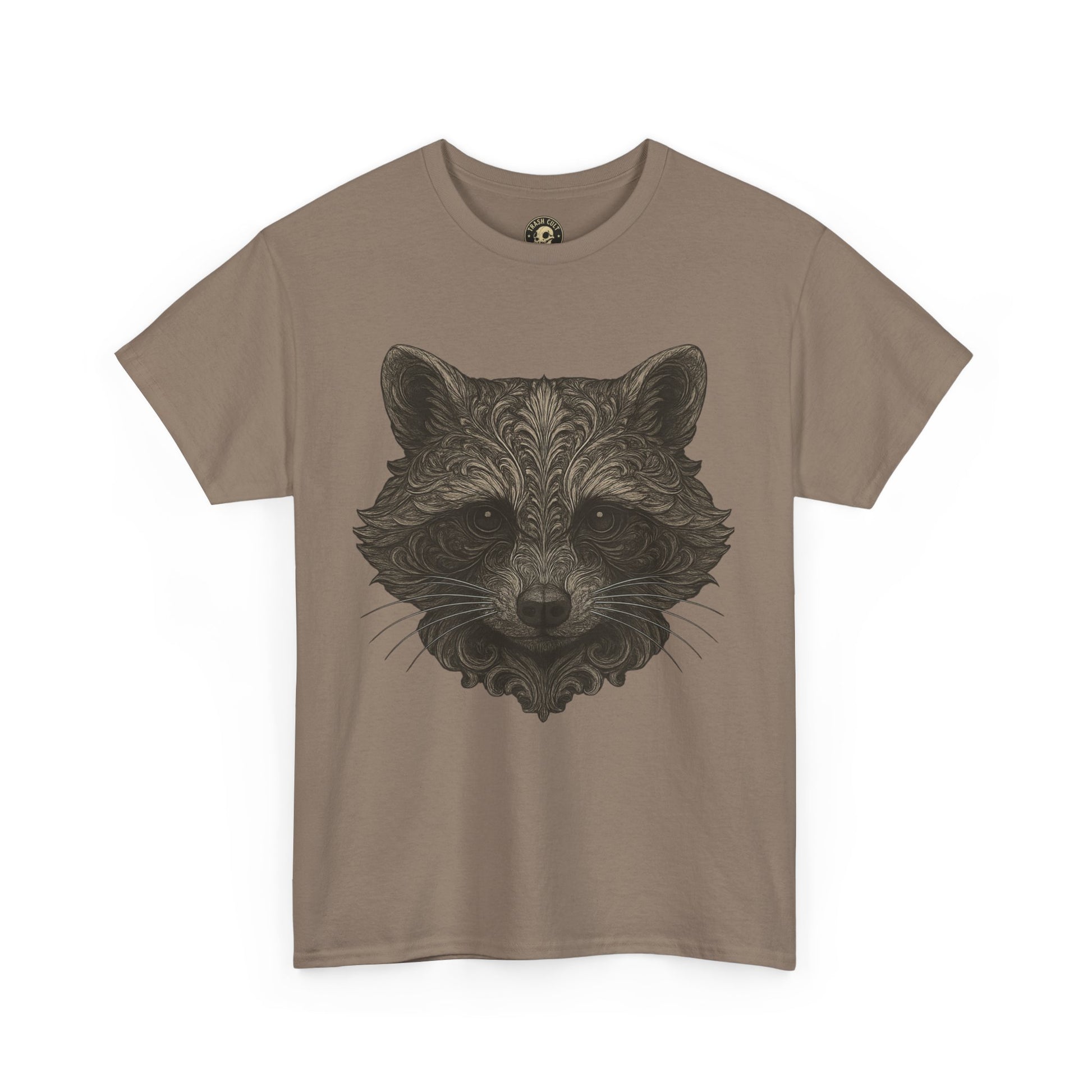 Ornate Raccoon Face Shirt – Intricate Woodland Animal Art Tee – Tattoo-Inspired Forest Aesthetic – Trash Cult Supply Co.