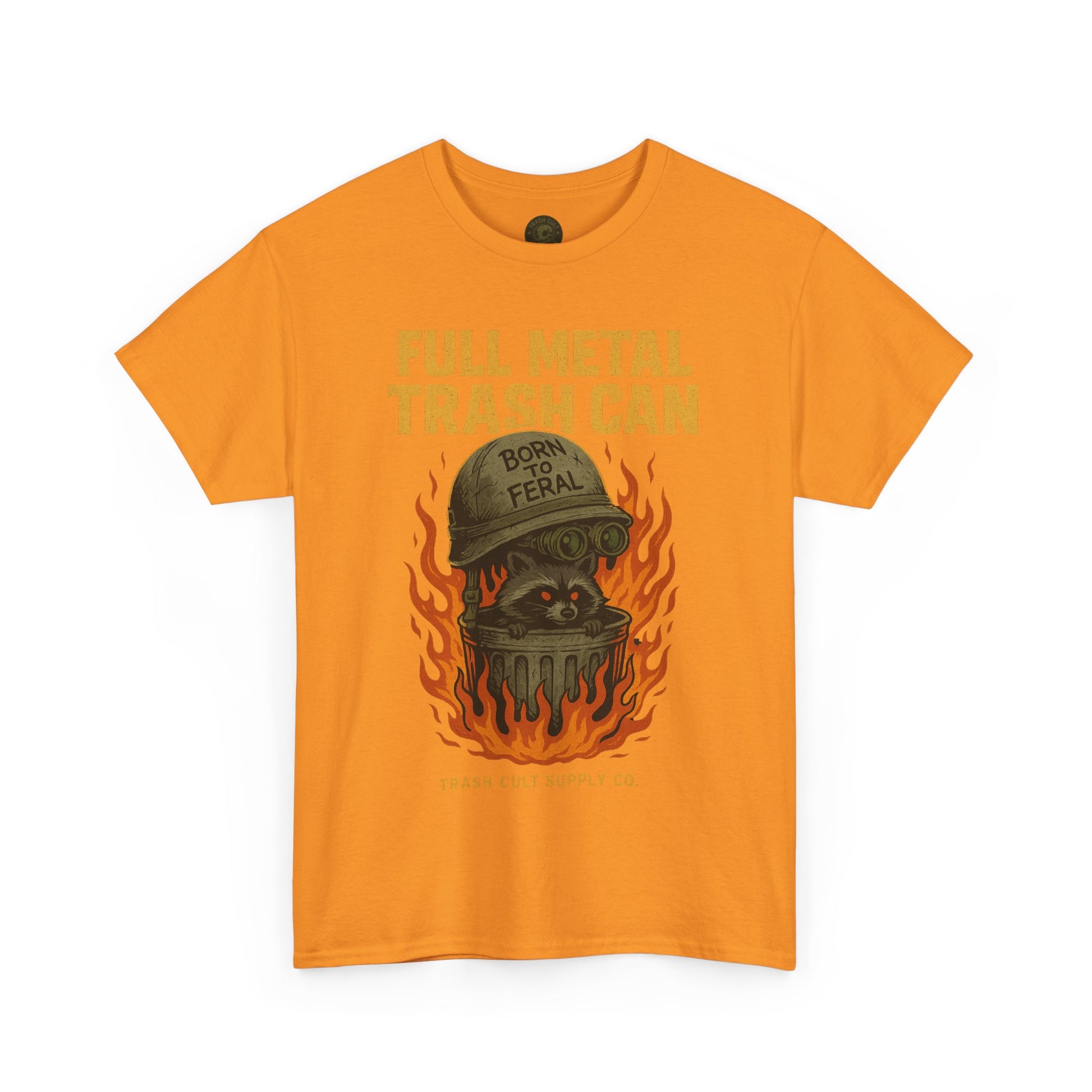 Full Metal Trash Can T-Shirt – Born to Feral Raccoon Graphic | Trash Cult Supply Co. | Gildan 5000 Tee
