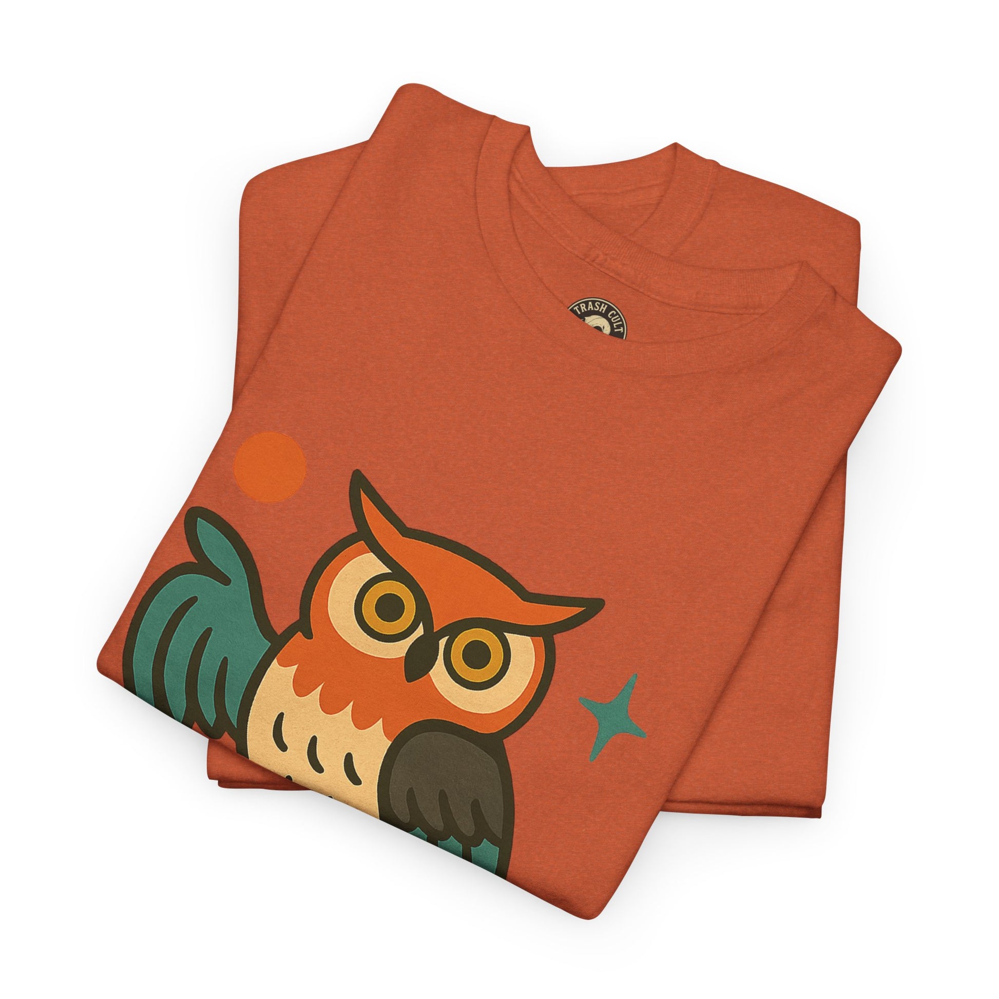 Vintage Owl Graphic Tee, Unisex Heavy Cotton Tee, Trash Cult Shirt, Nature Lover Gift, Eco-Friendly Apparel
