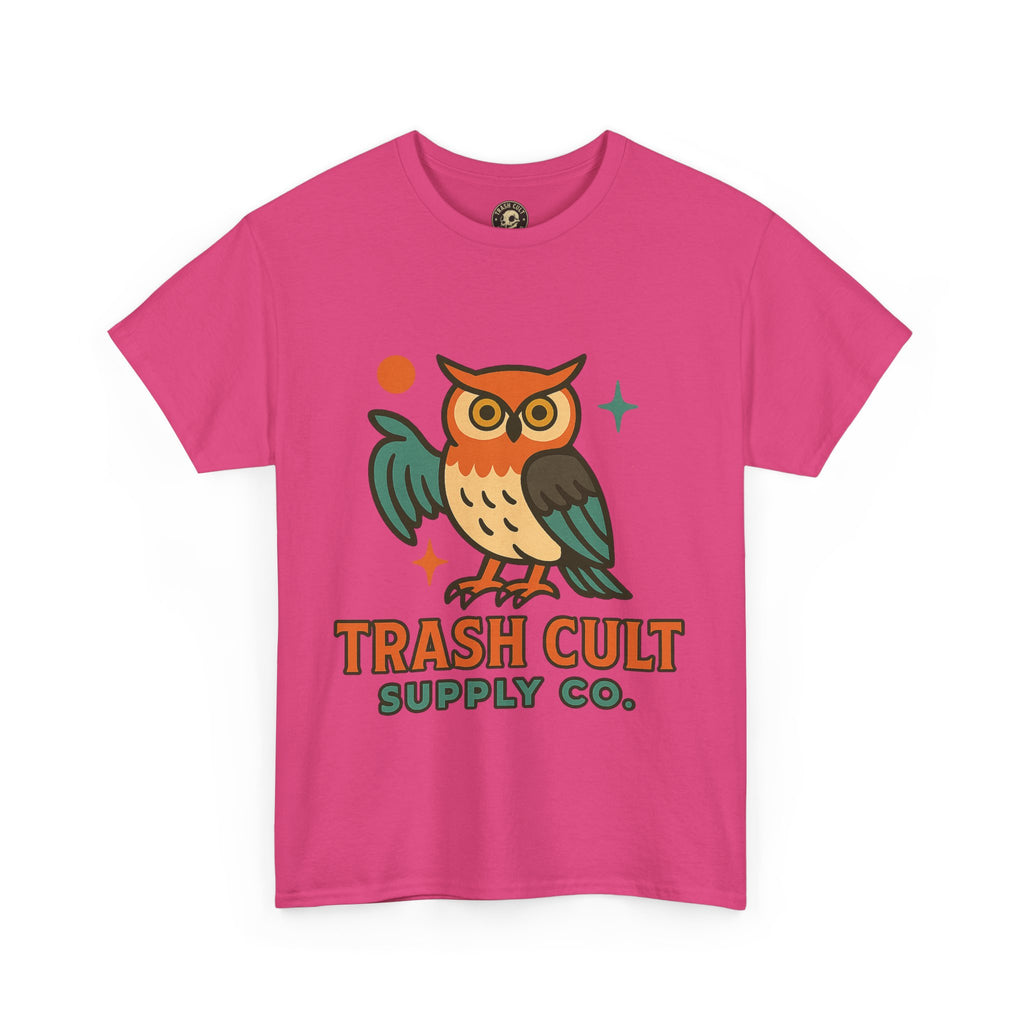 Vintage Owl Graphic Tee, Unisex Heavy Cotton Tee, Trash Cult Shirt, Nature Lover Gift, Eco-Friendly Apparel