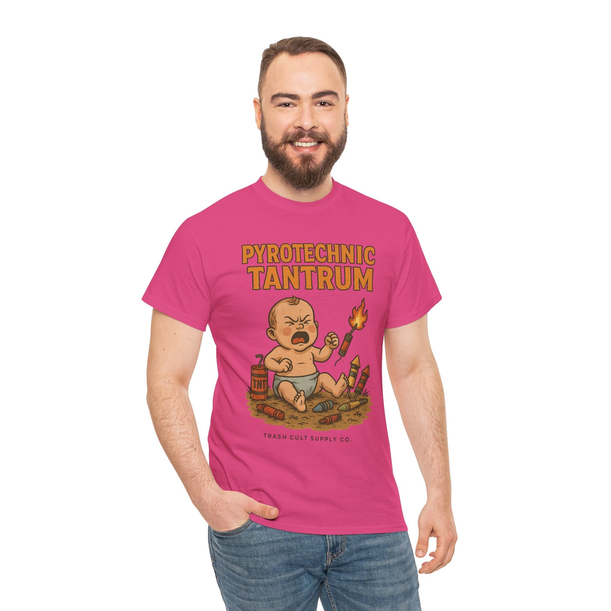 Pyrotechnic Tantrum T-Shirt – Explosive Baby Humor Graphic | Trash Cult Supply Co. | Gildan 5000 Tee