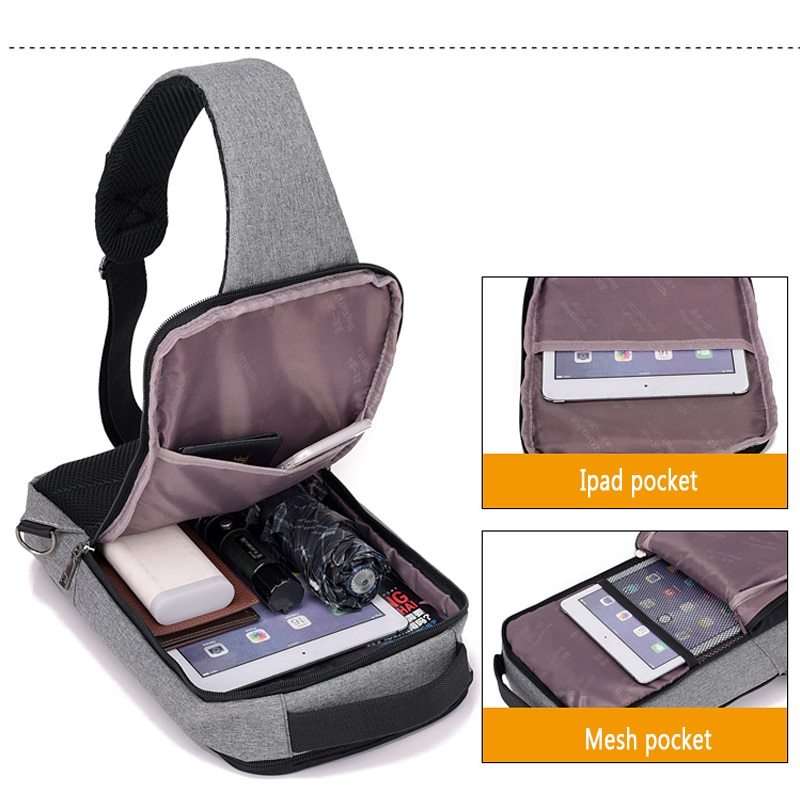 Men’s USB Sling Chest Bag – Anti-Theft Crossbody Backpack with USB Charging Port – Casual Travel Shoulder Bag