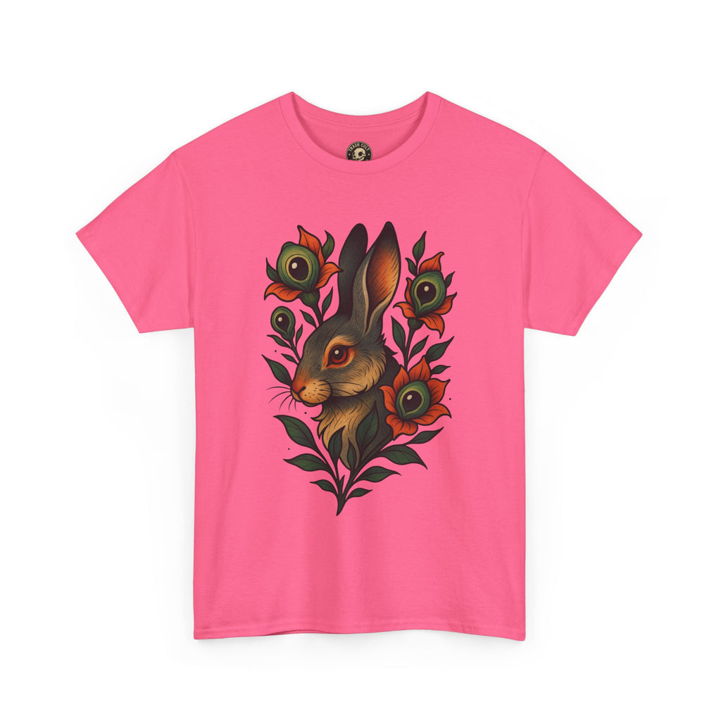 Whimsical Rabbit Floral Tee, Nature Lover Gift, Casual Wear, Eco-Friendly Fashion, Unique Graphic T-Shirt, Year-Round Style