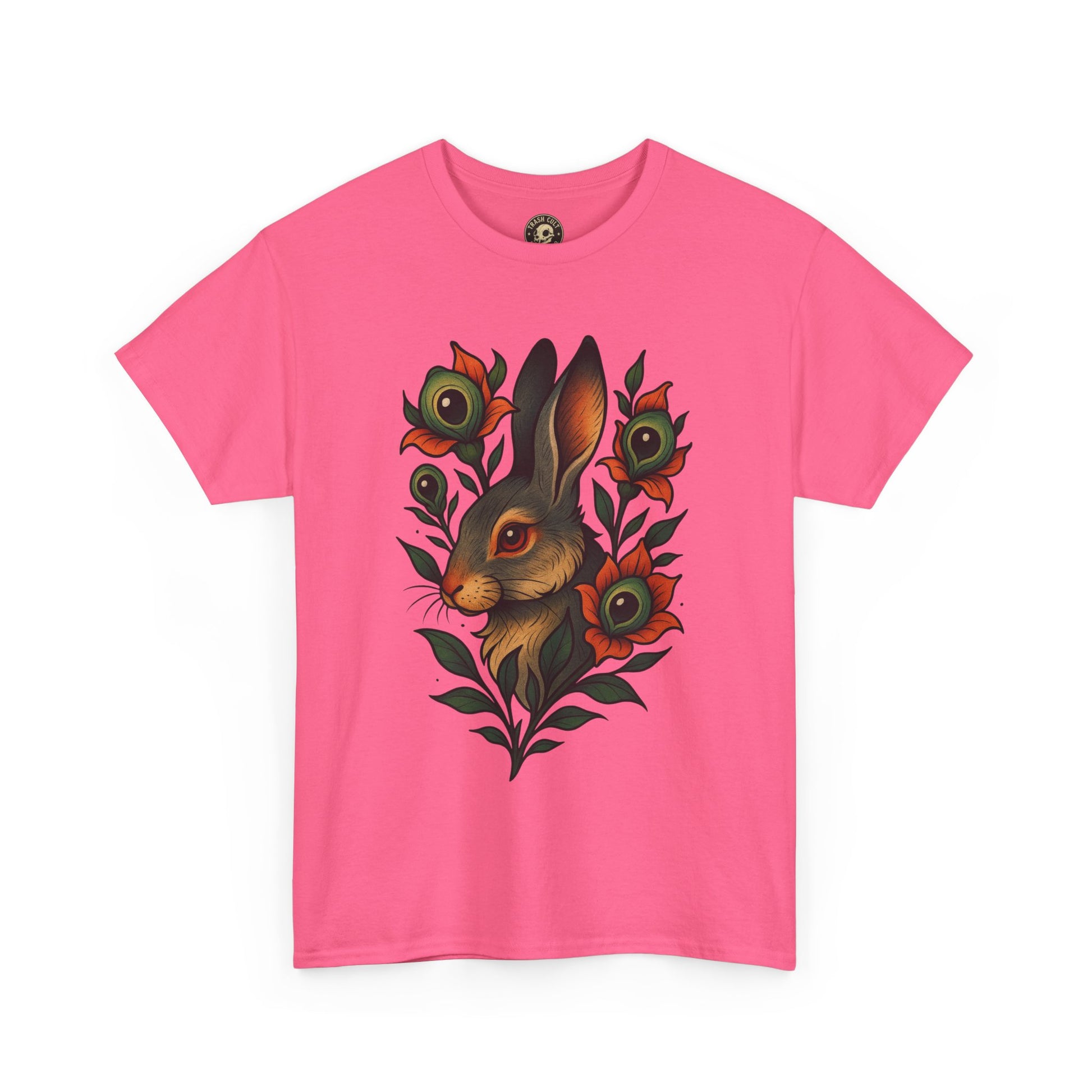 Whimsical Rabbit Floral Tee, Nature Lover Gift, Casual Wear, Eco-Friendly Fashion, Unique Graphic T-Shirt, Year-Round Style