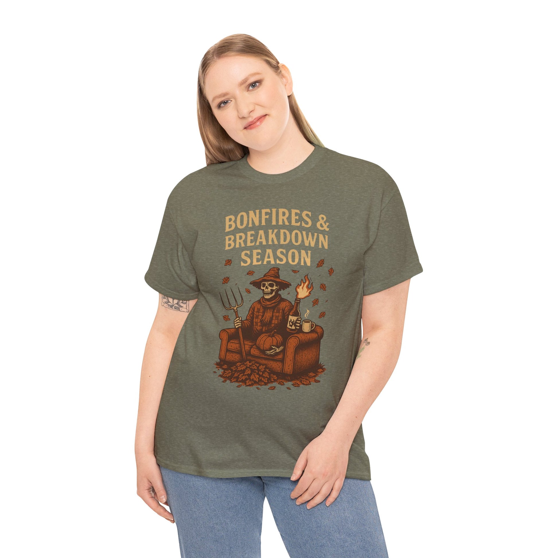 Bonfires & Breakdown Season Shirt – Skeleton Couch Chaos Tee – Fall of Humanity Collection – Trash Cult Supply Co.