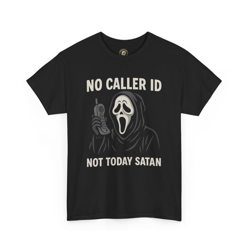 “No Caller ID Not Today Satan” Ghostface Parody Shirt – Funny Horror Graphic Tee – Gildan 5000
