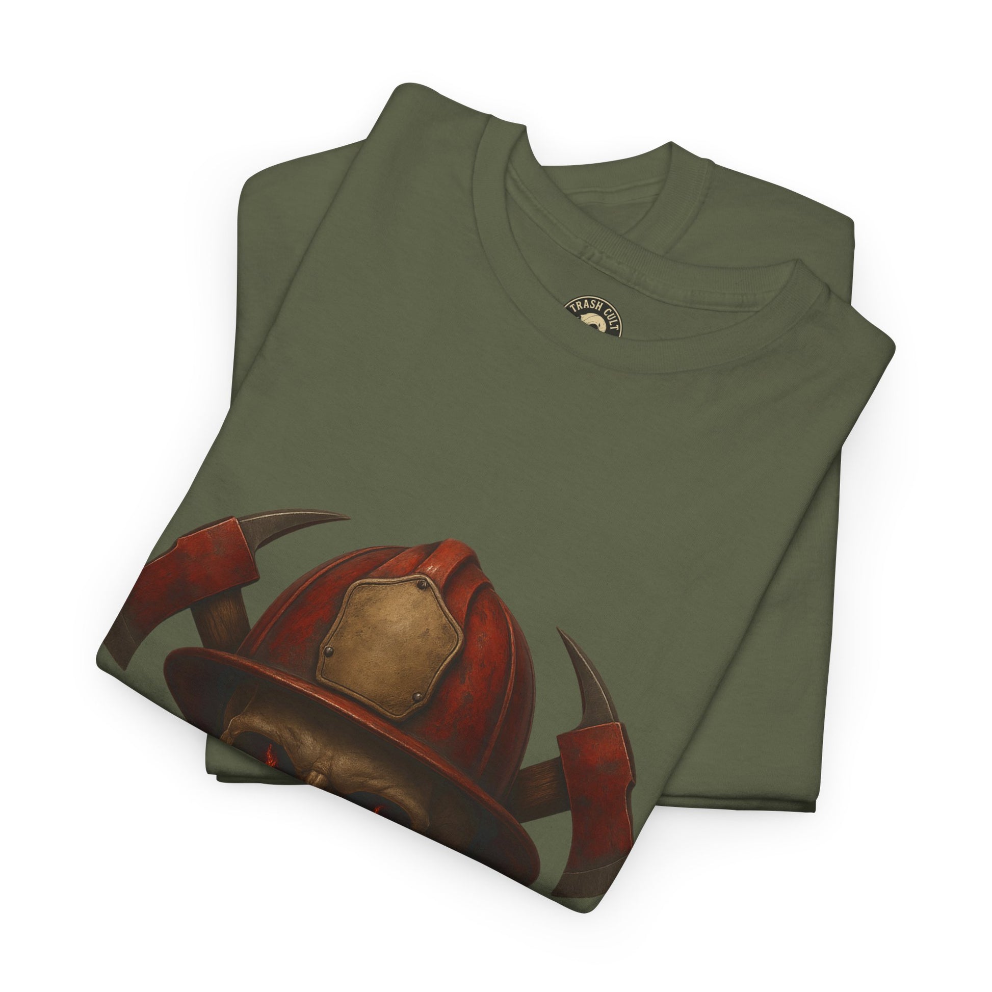 Skull Firefighter Tee, Unisex Heavy Cotton Shirt, Firefighter Gift, Halloween Costume T-Shirt, Unique Graphic Tee, Casual Wear