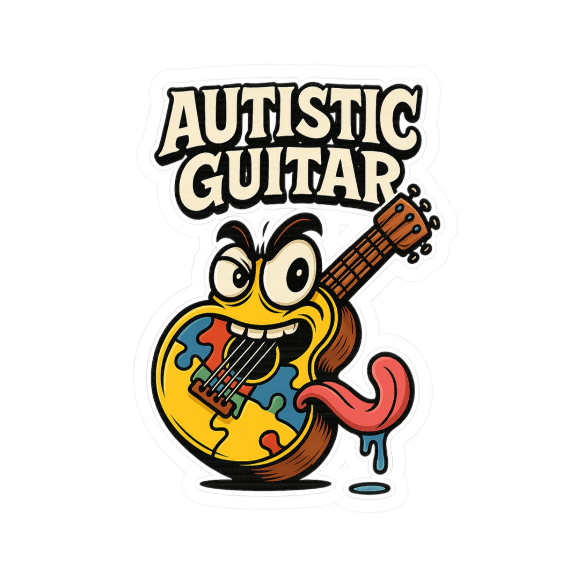 Autistic Guitar Kiss Cut Sticker – Bold Neurodivergent Art, Funny & Vibrant Music Design