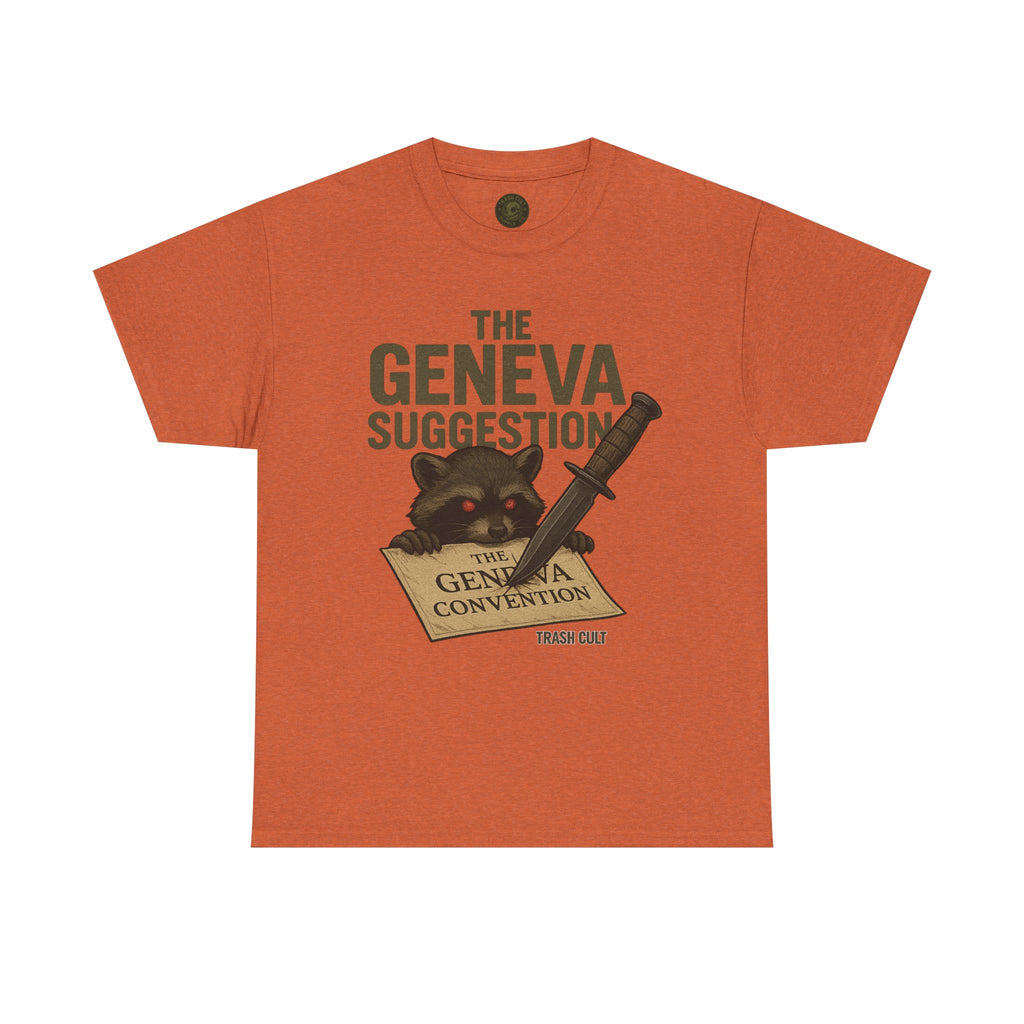 The Geneva Suggestion T-Shirt – Tactical Raccoon Dark Humor Tee | Trash Cult Supply Co. | Gildan 5000