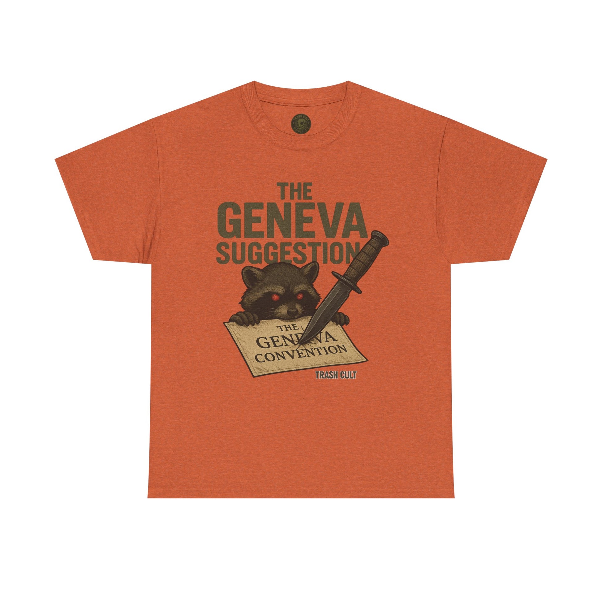 The Geneva Suggestion T-Shirt – Tactical Raccoon Dark Humor Tee | Trash Cult Supply Co. | Gildan 5000
