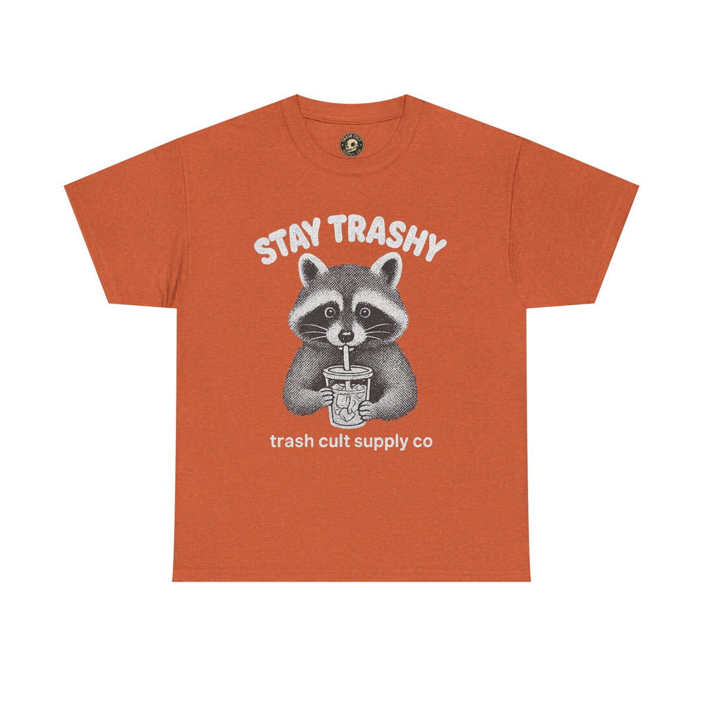 Stay Trashy Raccoon Iced Coffee Shirt – Halftone All White Design | Trash Cult Supply Co.