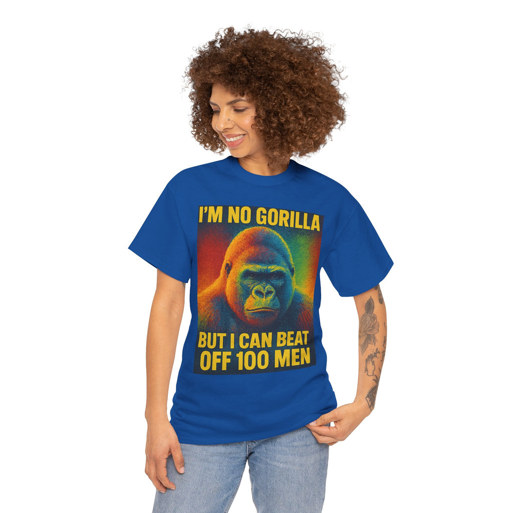 I’m No Gorilla But I Can Beat Off 100 Men Shirt – Multicolor Halftone Gorilla Tee on Gildan 5000