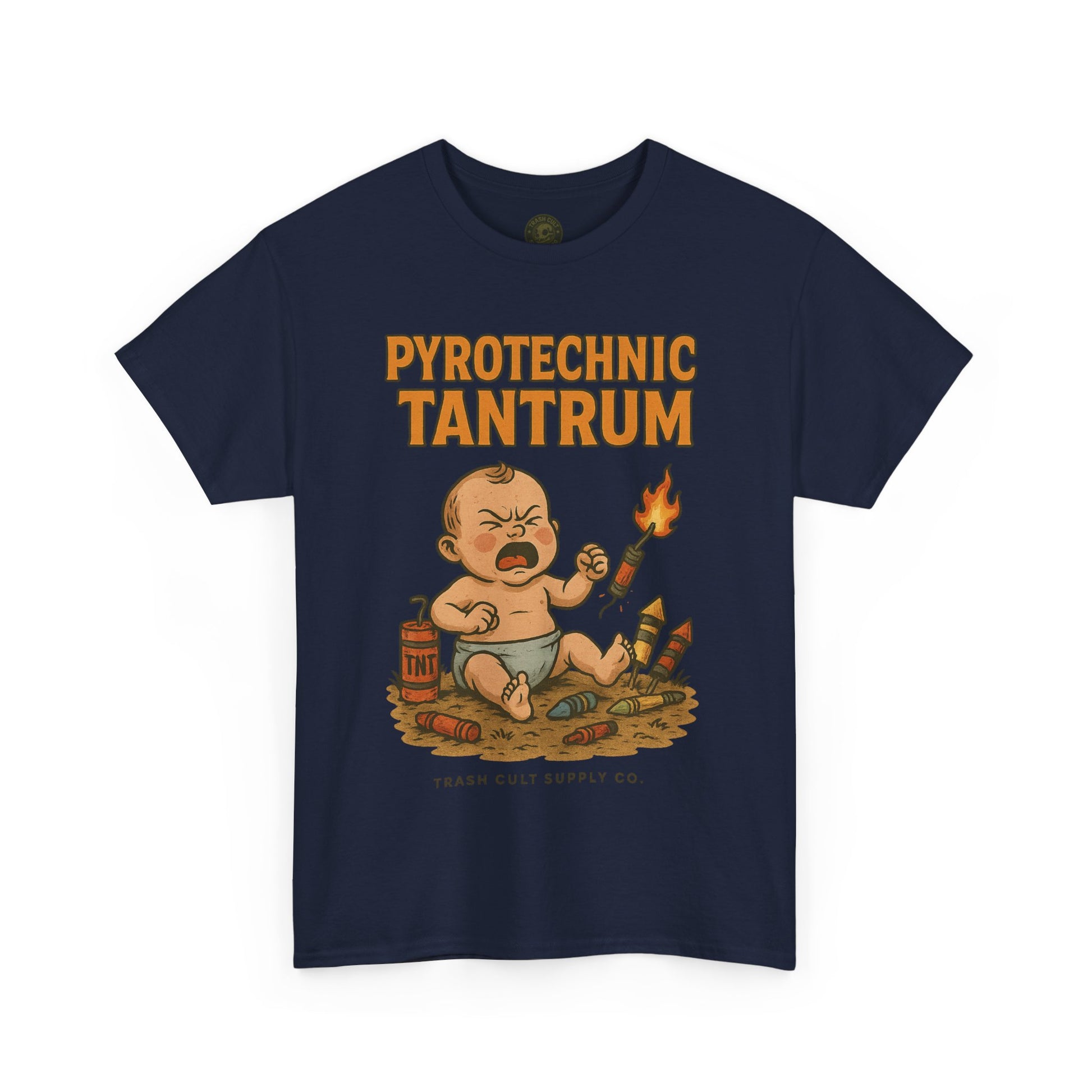 Pyrotechnic Tantrum T-Shirt – Explosive Baby Humor Graphic | Trash Cult Supply Co. | Gildan 5000 Tee