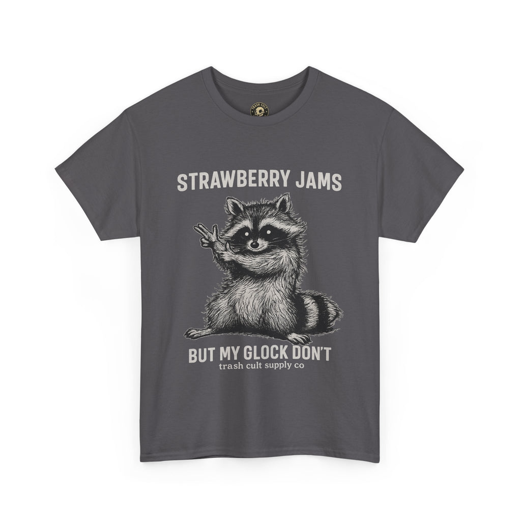 Strawberry Jams But My Glock Don’t Raccoon Shirt – Trash Cult Supply Co. Gildan 5000 Tee