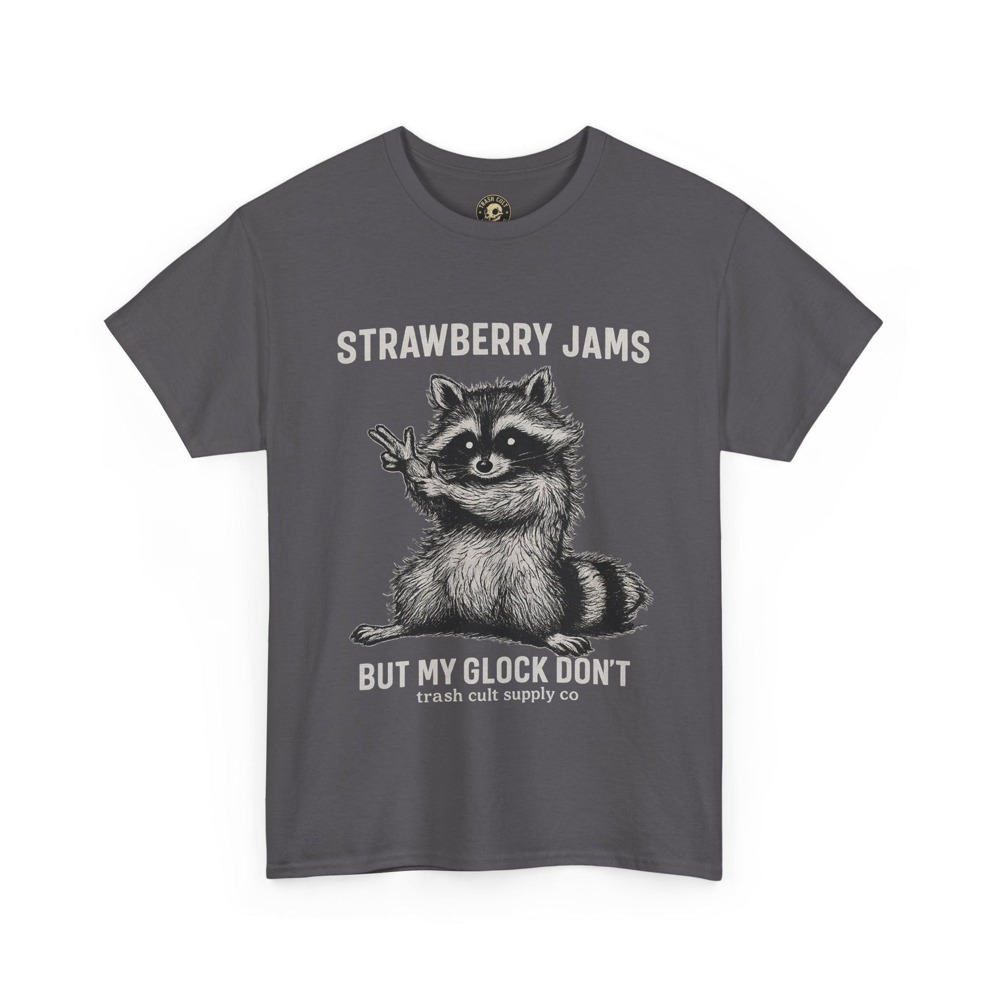 Strawberry Jams But My Glock Don’t Raccoon Shirt – Trash Cult Supply Co. Gildan 5000 Tee