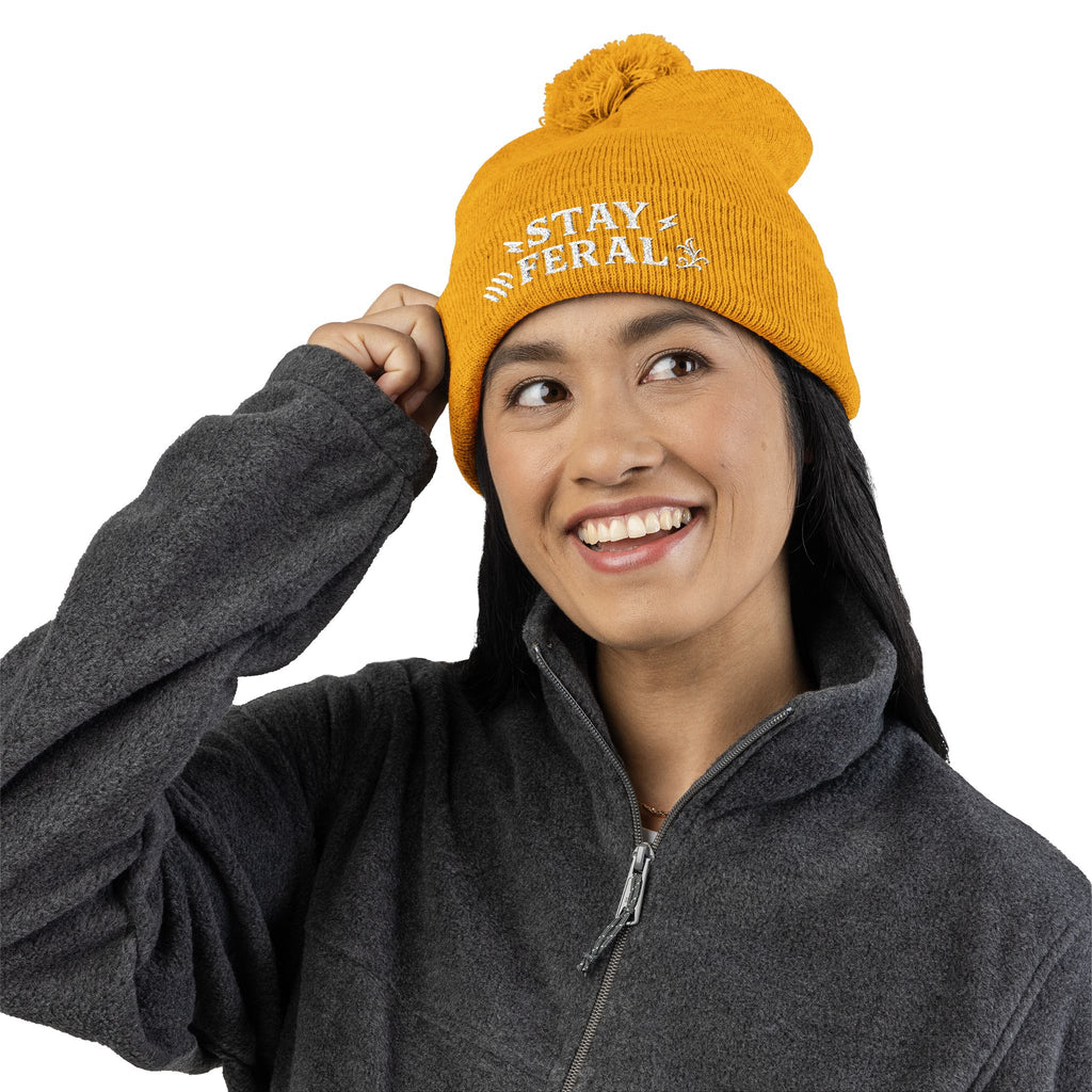 Stay Feral Pom-Pom Knit Cap, Cozy Winter Beanie, Embroidered Hats for Adventurers, Gift for Outdoorsy Friends, Stylish Cold Weather [...]