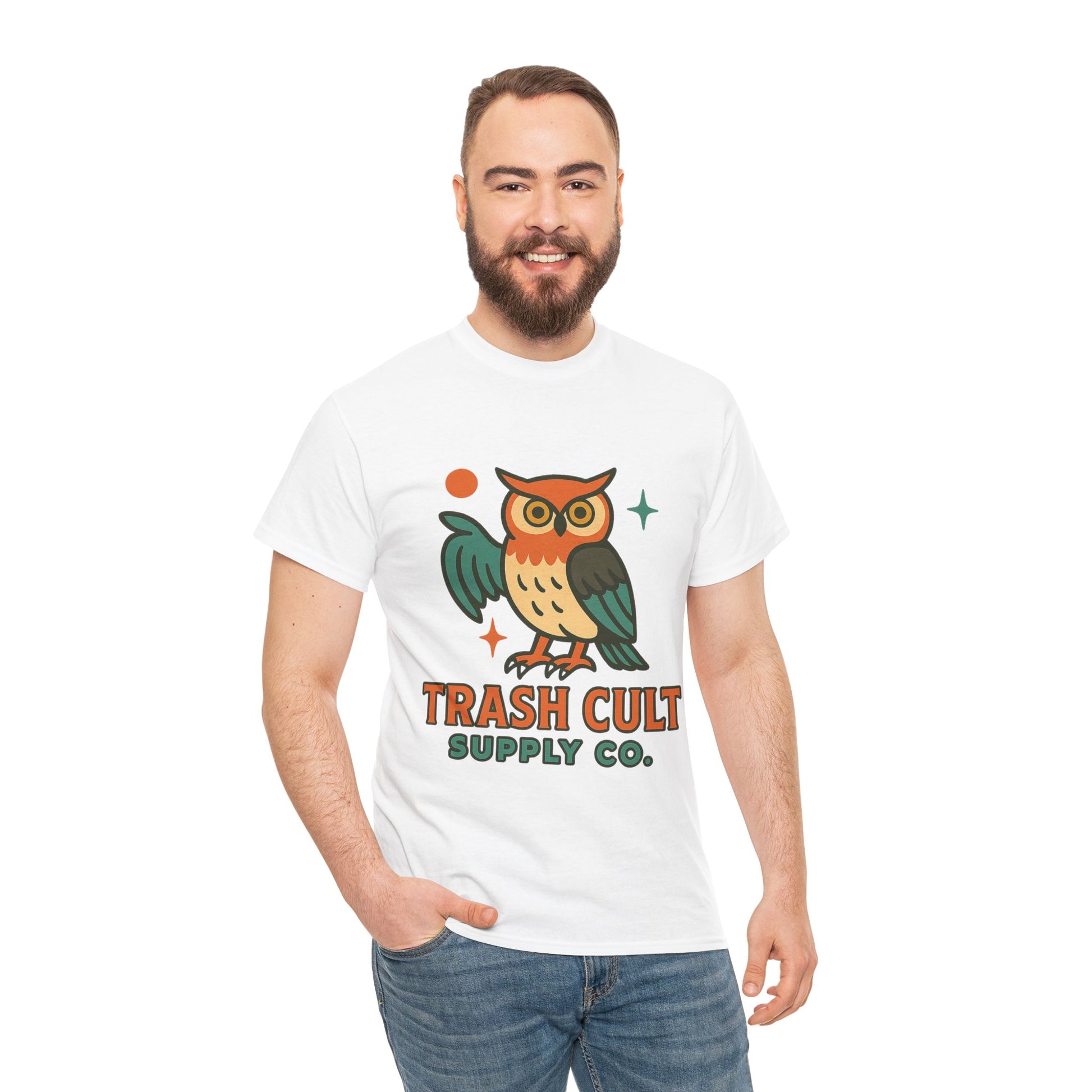 Vintage Owl Graphic Tee, Unisex Heavy Cotton Tee, Trash Cult Shirt, Nature Lover Gift, Eco-Friendly Apparel