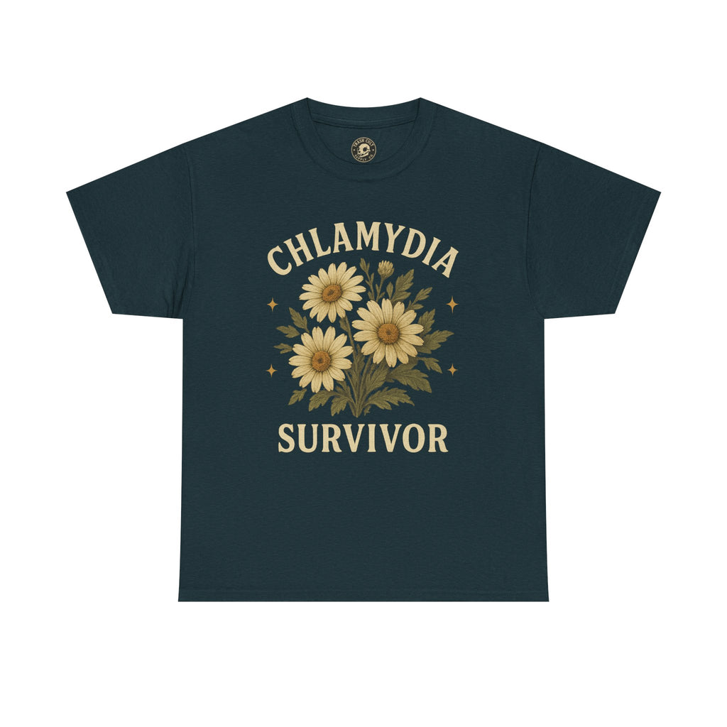 Chlamydia Survivor Vintage Floral Tee – Funny Bold Statement Shirt – Gildan 5000 Unisex Heavy Cotton