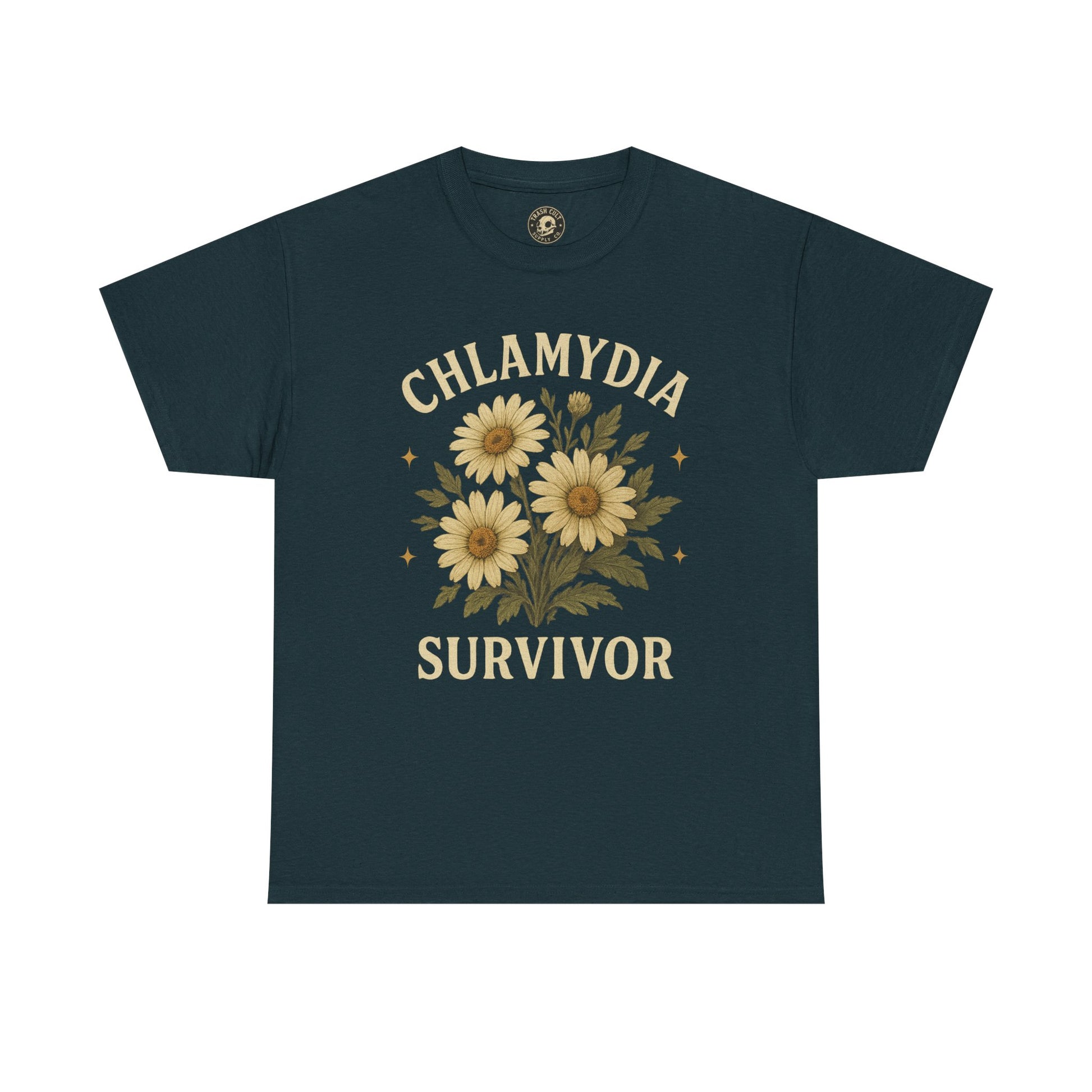 Chlamydia Survivor Vintage Floral Tee – Funny Bold Statement Shirt – Gildan 5000 Unisex Heavy Cotton