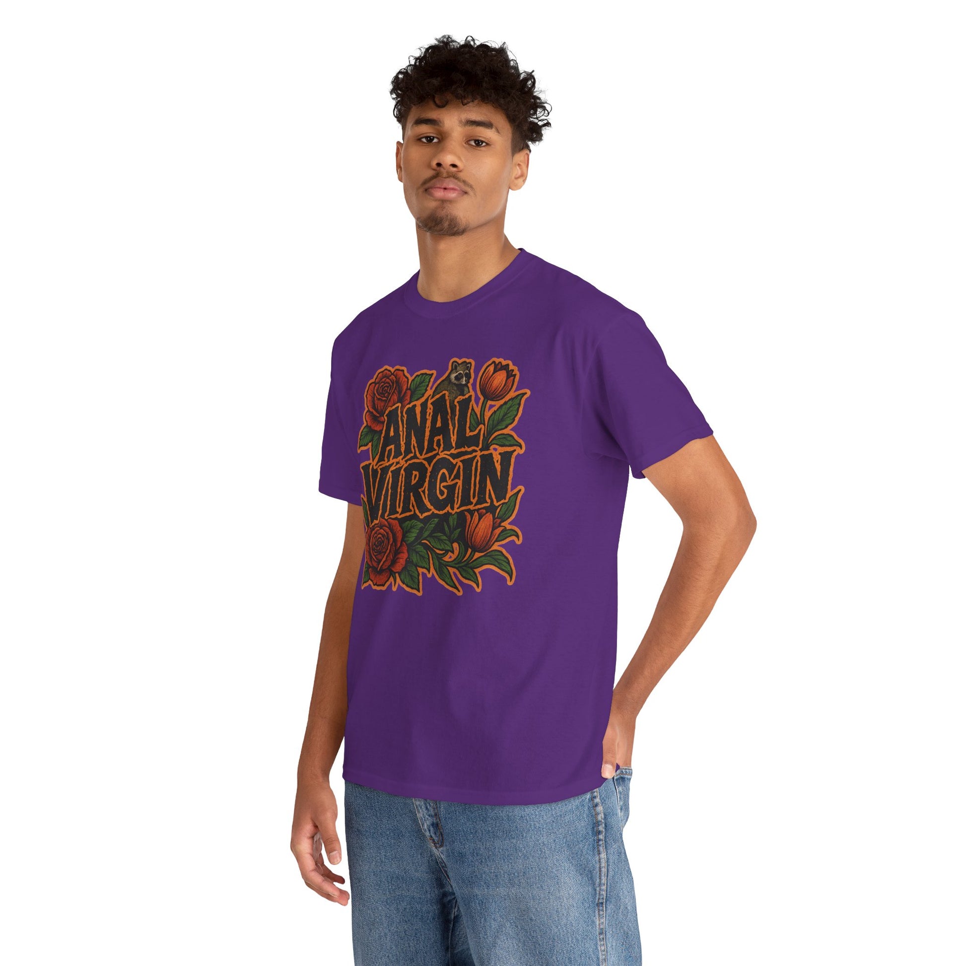Anal Virgin Bold Floral Trashcore Tee – Funny Raccoon Shirt – Gildan 5000