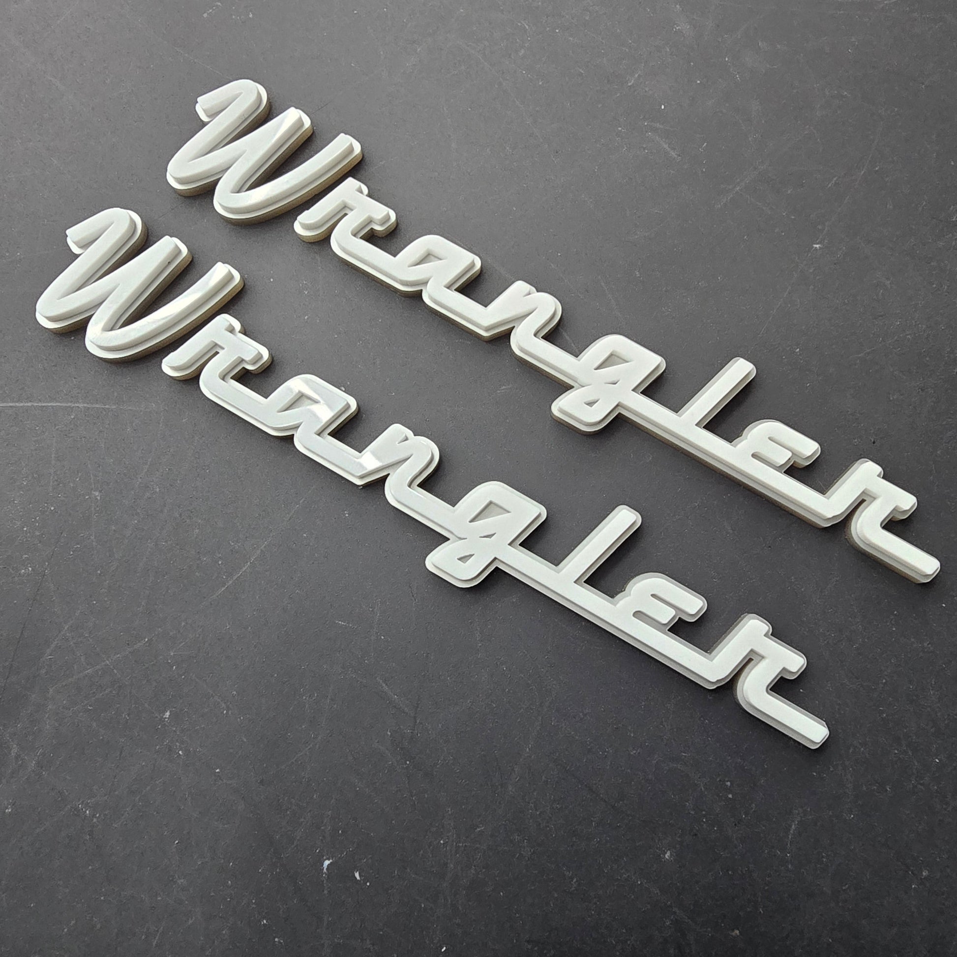 Jeep VINTAGE "WRANGLER" Fender Emblems - PAIR L/R Sides - Two Color Stacked