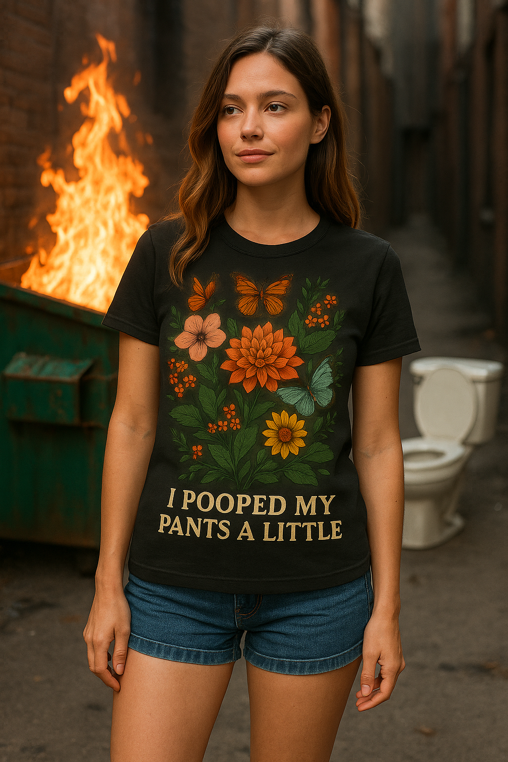Funny Floral “I Pooped My Pants A Little” Shirt – Gildan 5000 Unisex Tee