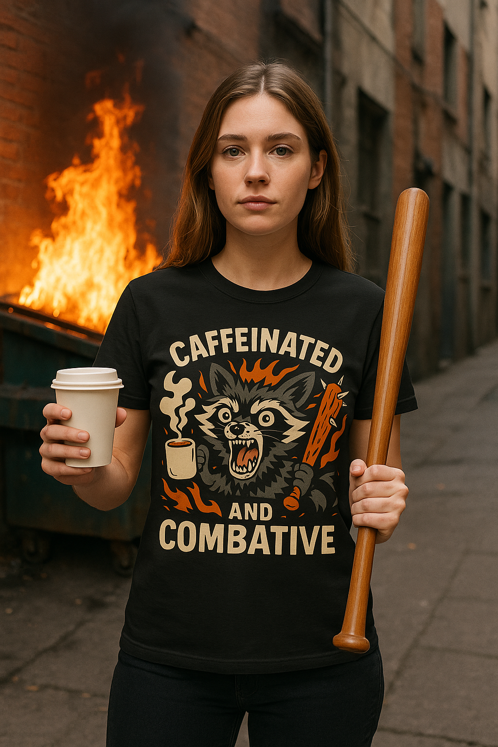 Caffeinated and Combative Tee, Funny Graphic T-Shirt, Coffee Lover Gift, Unisex Casual Wear, Birthday Present, Everyday Style