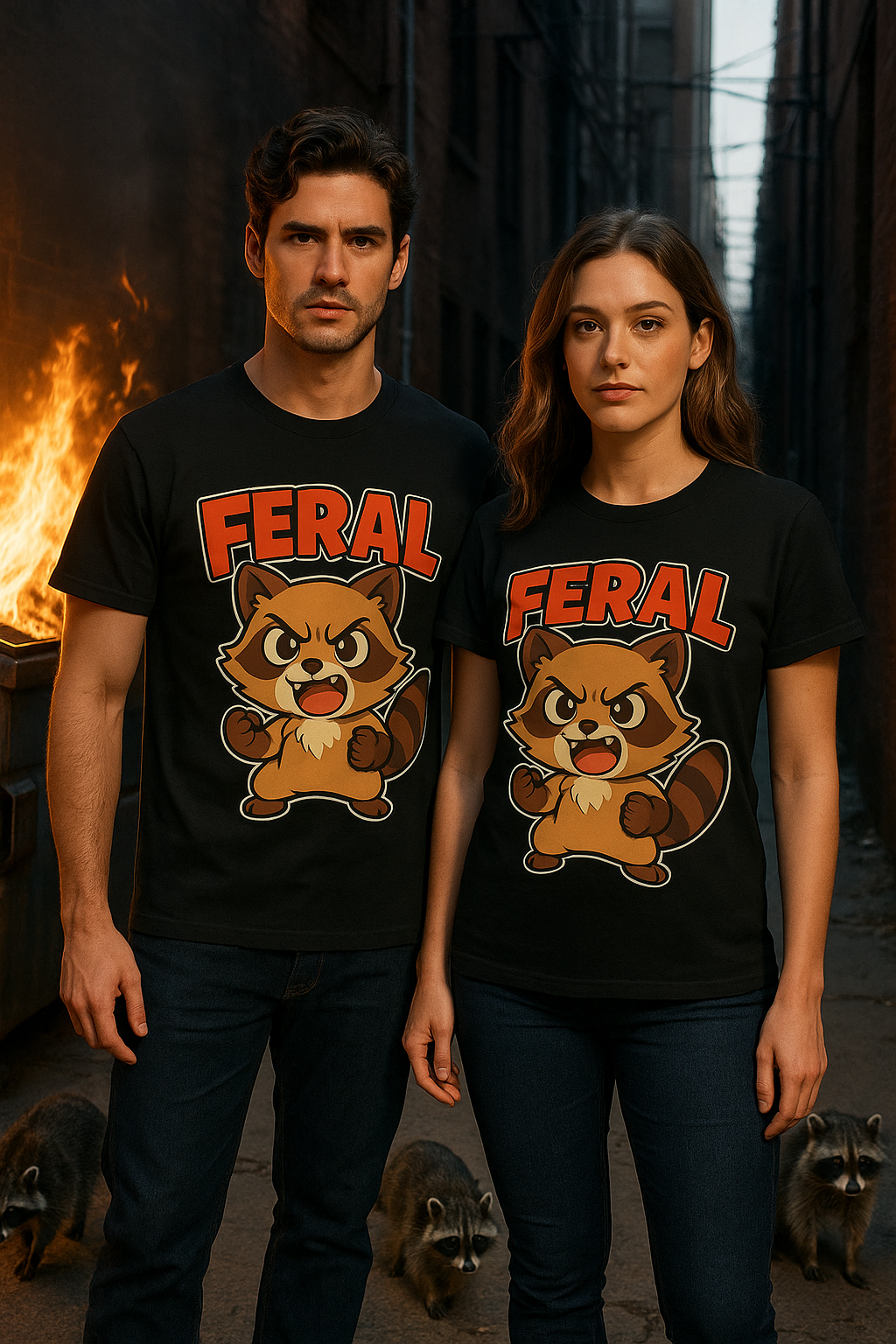 Feral Cartoon Tee - Unisex Heavy Cotton Shirt, Cute Graphic, Animal Lovers Gift, Casual Wear, Fun T-Shirt for Kids & Adults