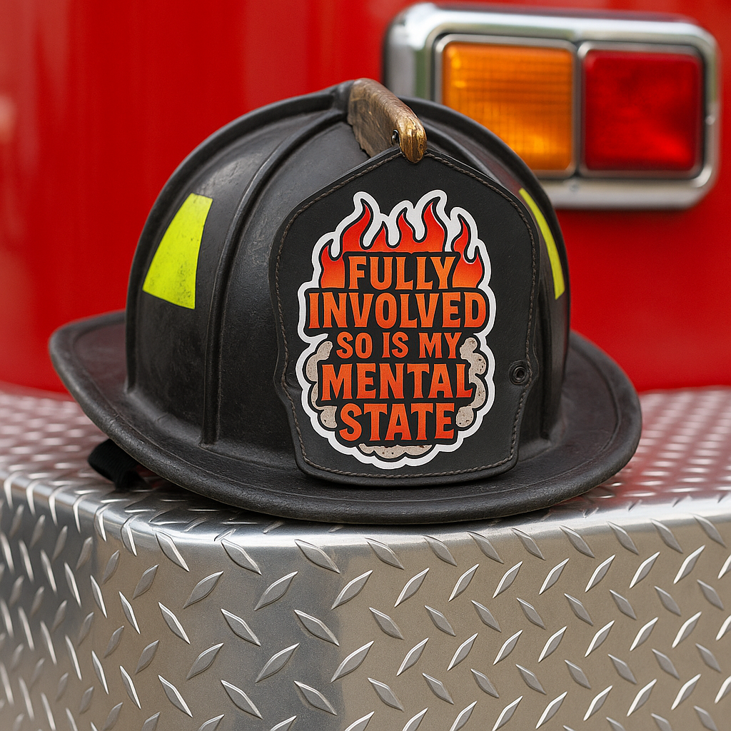Fully Involved So Is My Mental State – Funny Firefighter Sticker – Kiss-Cut Glossy Vinyl Decal for Helmets, Gear, and Gifts