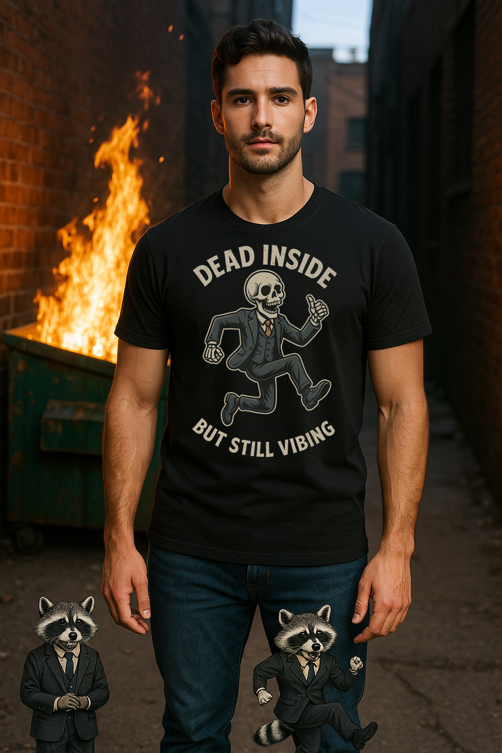 Dead Inside But Still Vibing Skeleton Shirt – Funny Unisex Heavy Cotton Tee