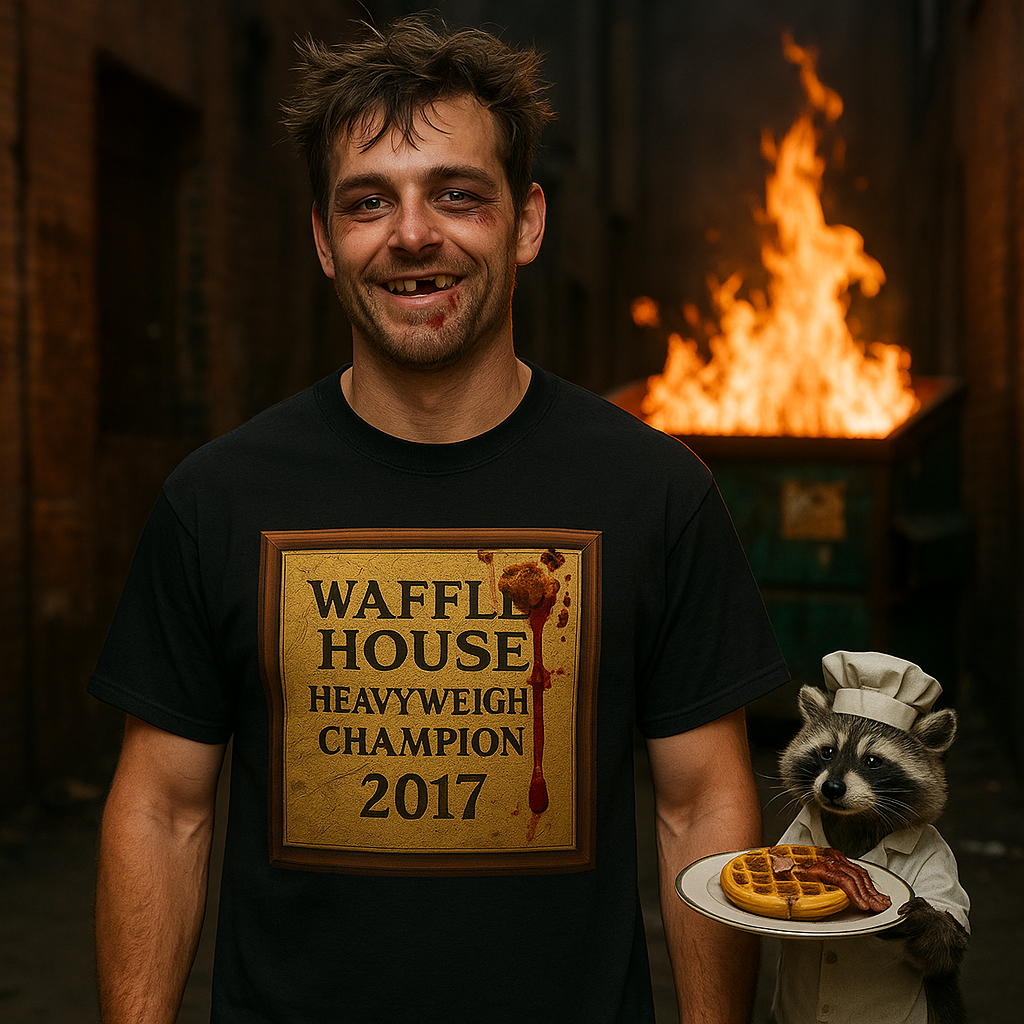 Waffle House Heavyweight Champion 2017 T-Shirt – Funny Fight Night Plaque Tee – Gildan 5000 – Southern Chaos Meme Shirt