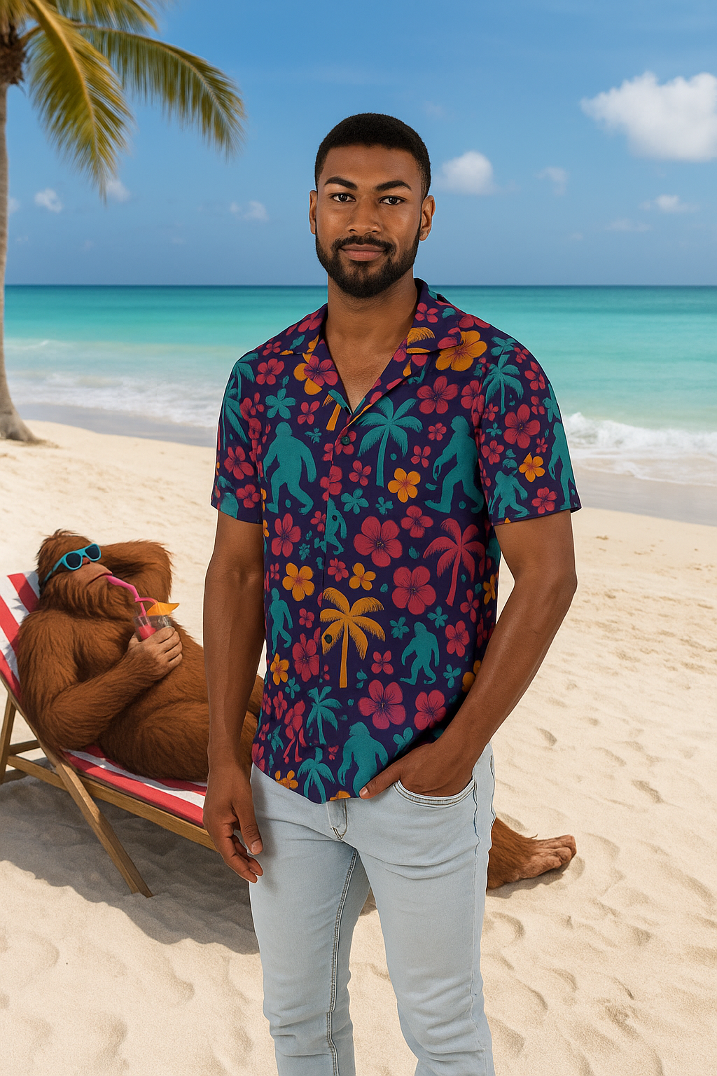 Bigfoot Hawaiian Shirt – Retro Tropical Sasquatch Beachwear for Men