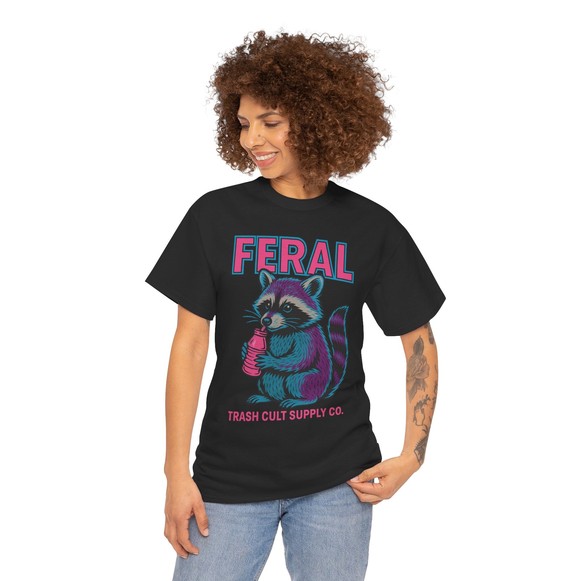 FERAL Raccoon 80s Retro Shirt – Trash Cult Supply Co. – Gildan 5000 Tee