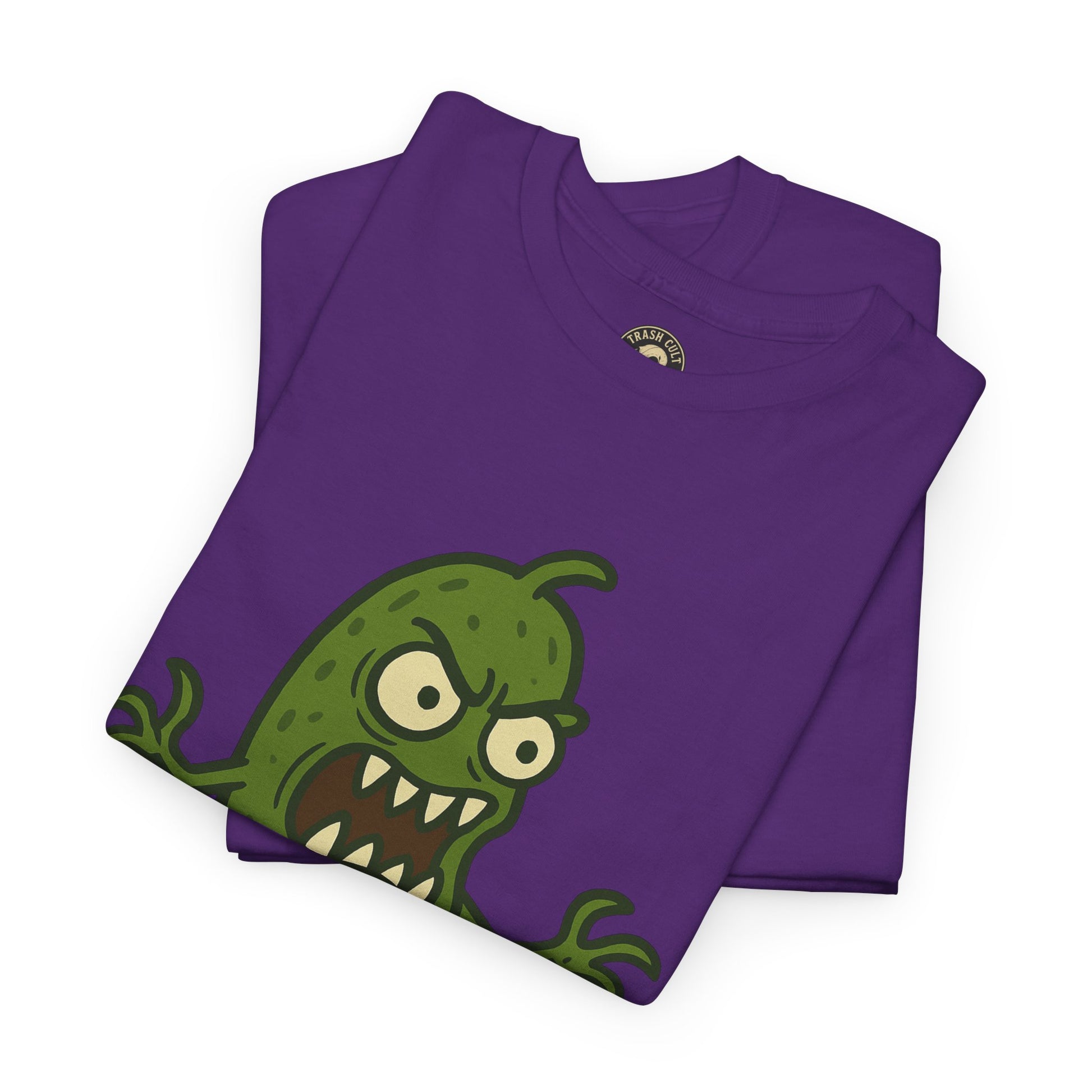 Feral Pickle Cartoon Tee – Trashcore Angry Pickle Shirt – Gildan 5000 Unisex Heavy Cotton