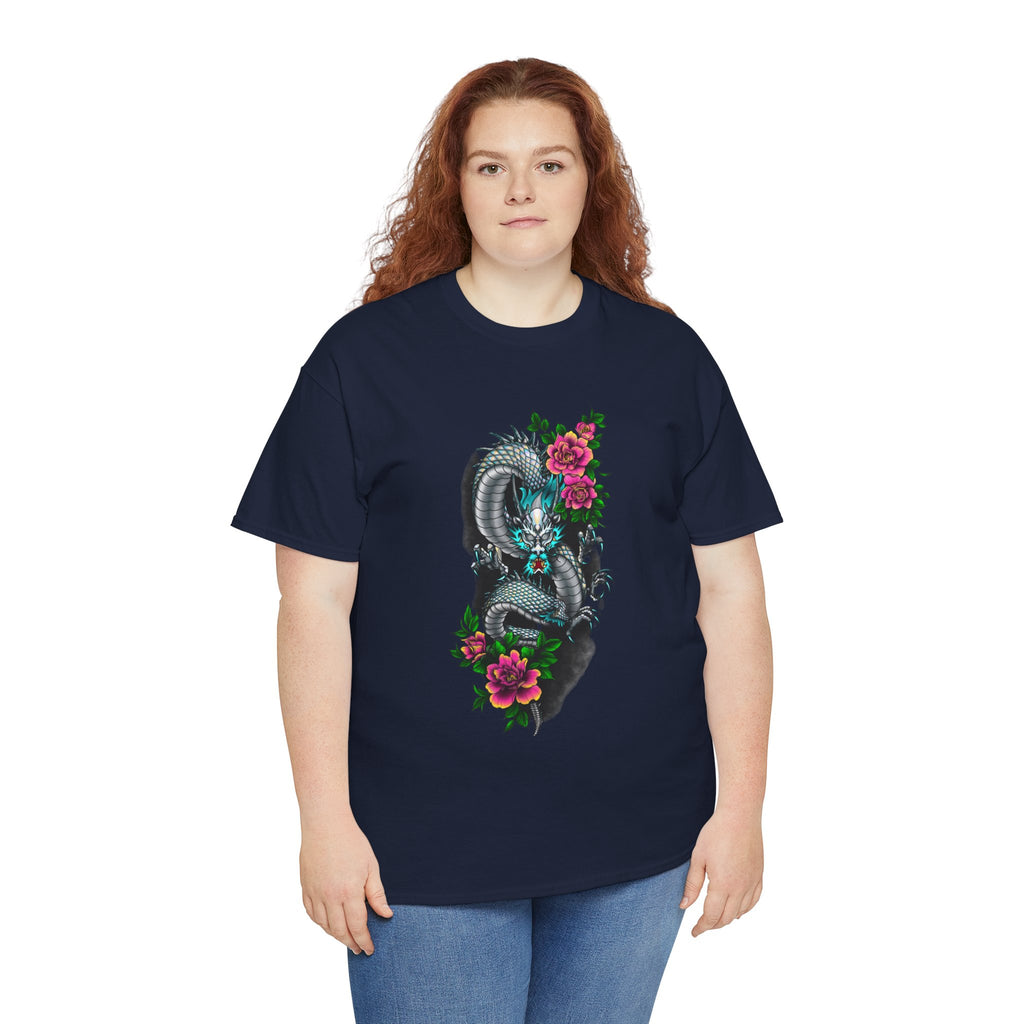 Mythic Dragon & Peonies Tattoo T-Shirt – Lara Davenport x Trash Cult Supply Co. Collab (Gildan 5000)