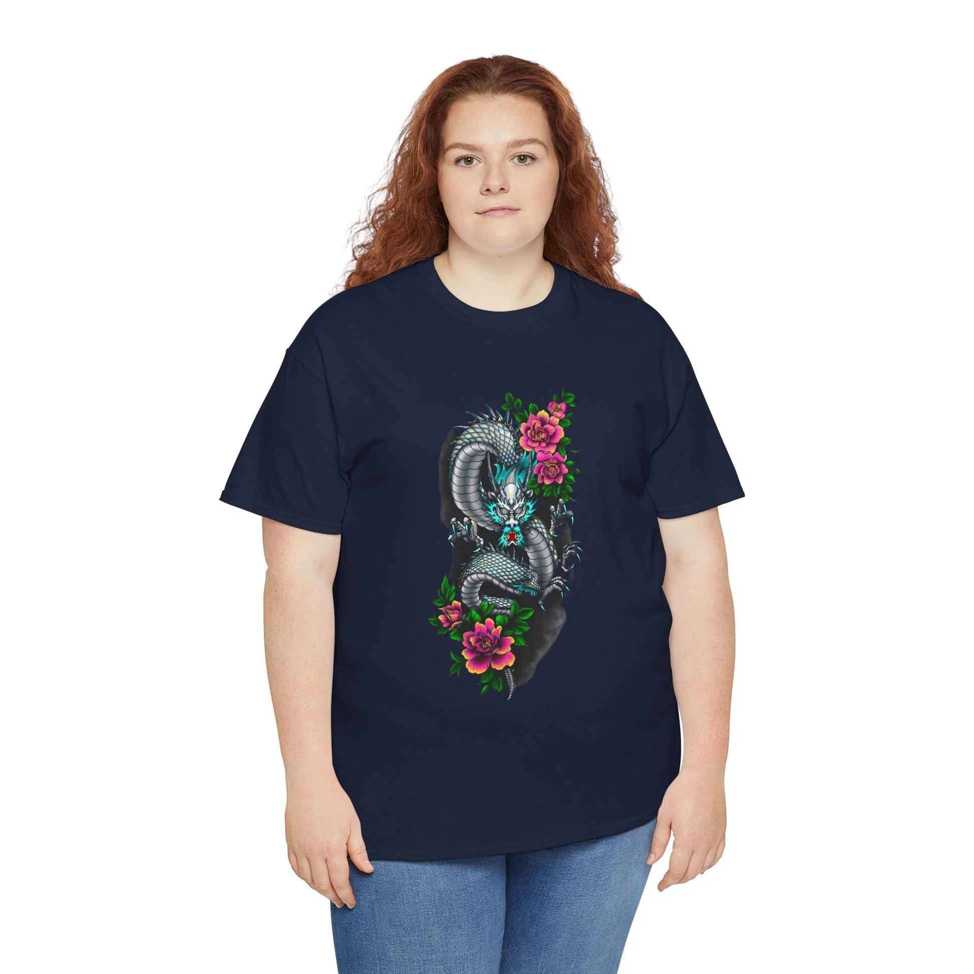 Mythic Dragon & Peonies Tattoo T-Shirt – Lara Davenport x Trash Cult Supply Co. Collab (Gildan 5000)