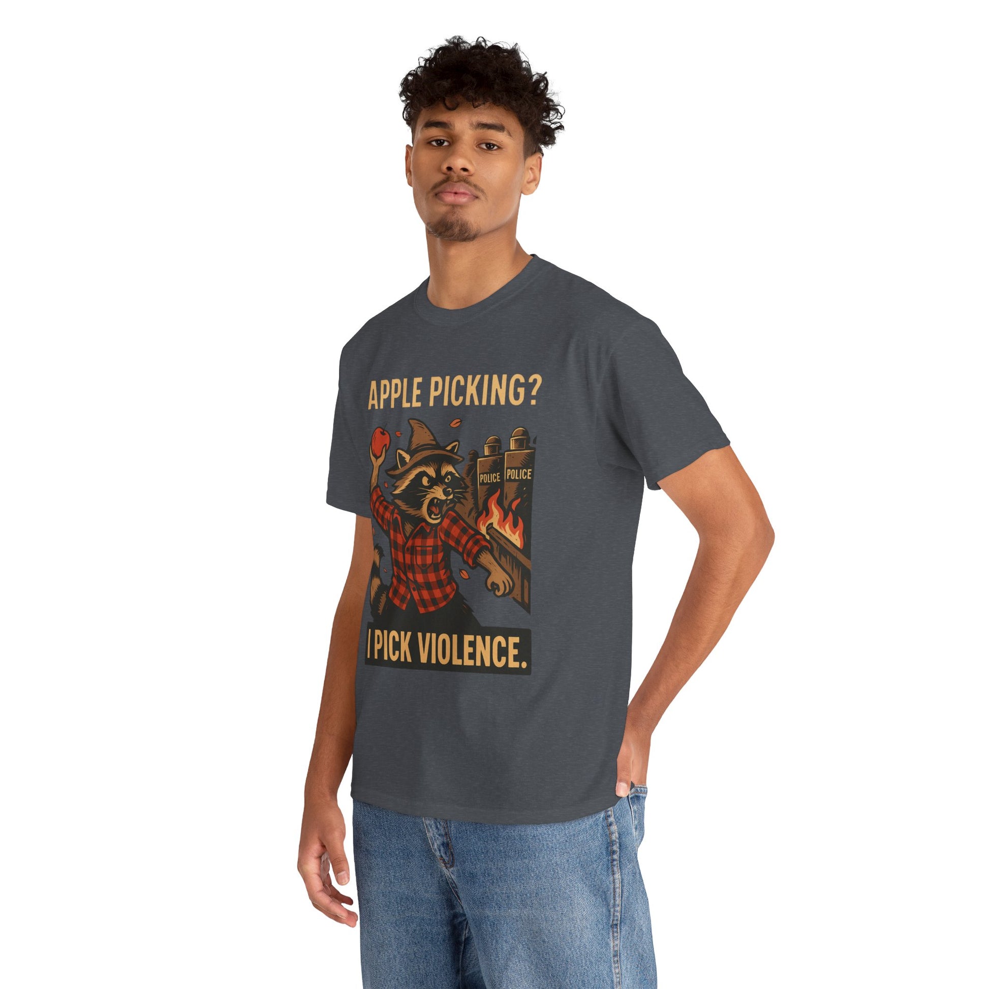 Apple Picking? I Pick Violence Shirt – Angry Raccoon Riot Tee – Fall of Humanity Collection – Trash Cult Supply Co.