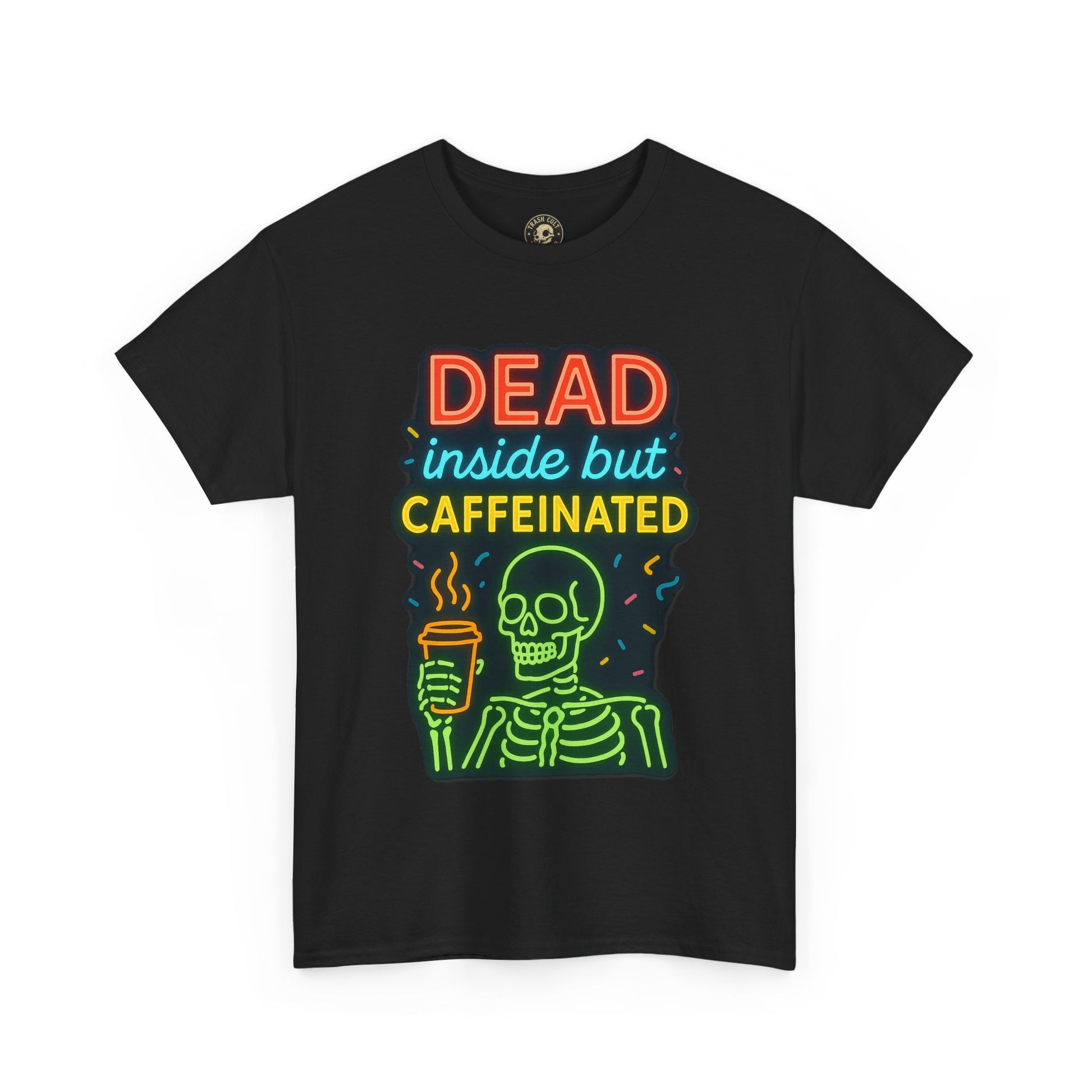 Unisex Skeleton Tee, Dead Inside But Caffeinated Shirt, Funny Graphic Tee, Halloween Gift, Coffee Lover Shirt, Quirky Humor Top