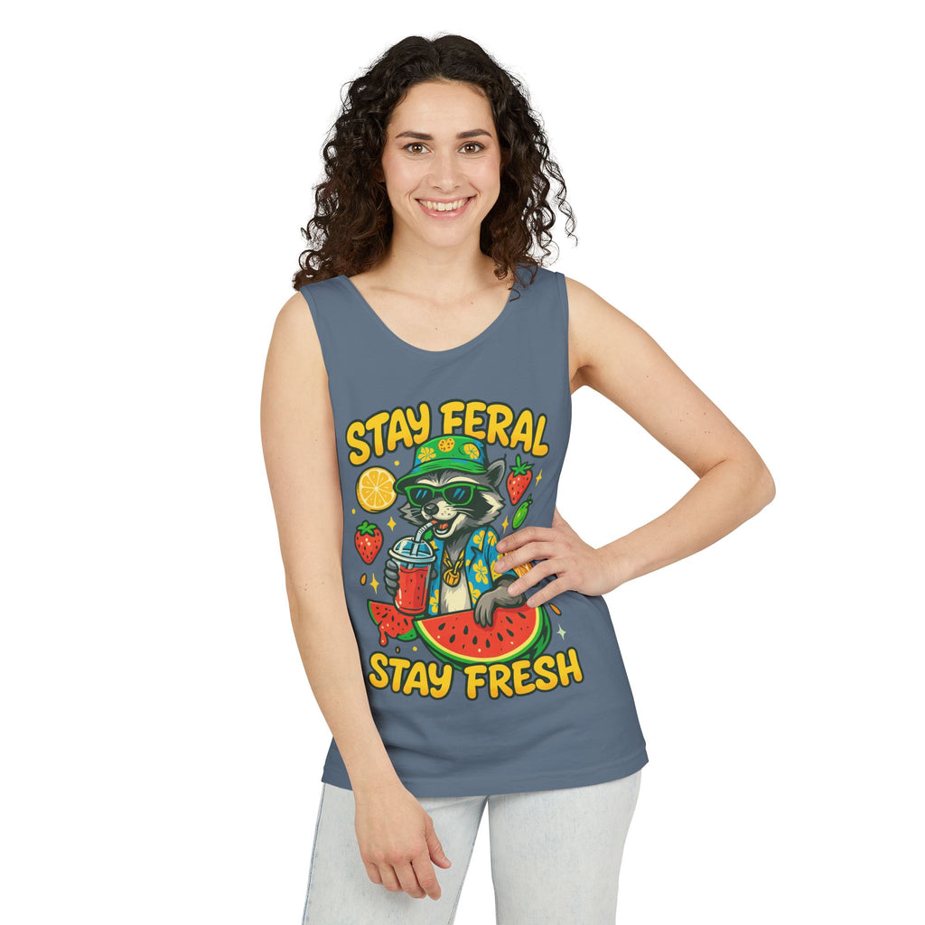 Stay Feral Stay Fresh Tank Top, Summer Apparel, Unisex Graphic Tee, Beachwear, Fun Gift for Animal Lovers